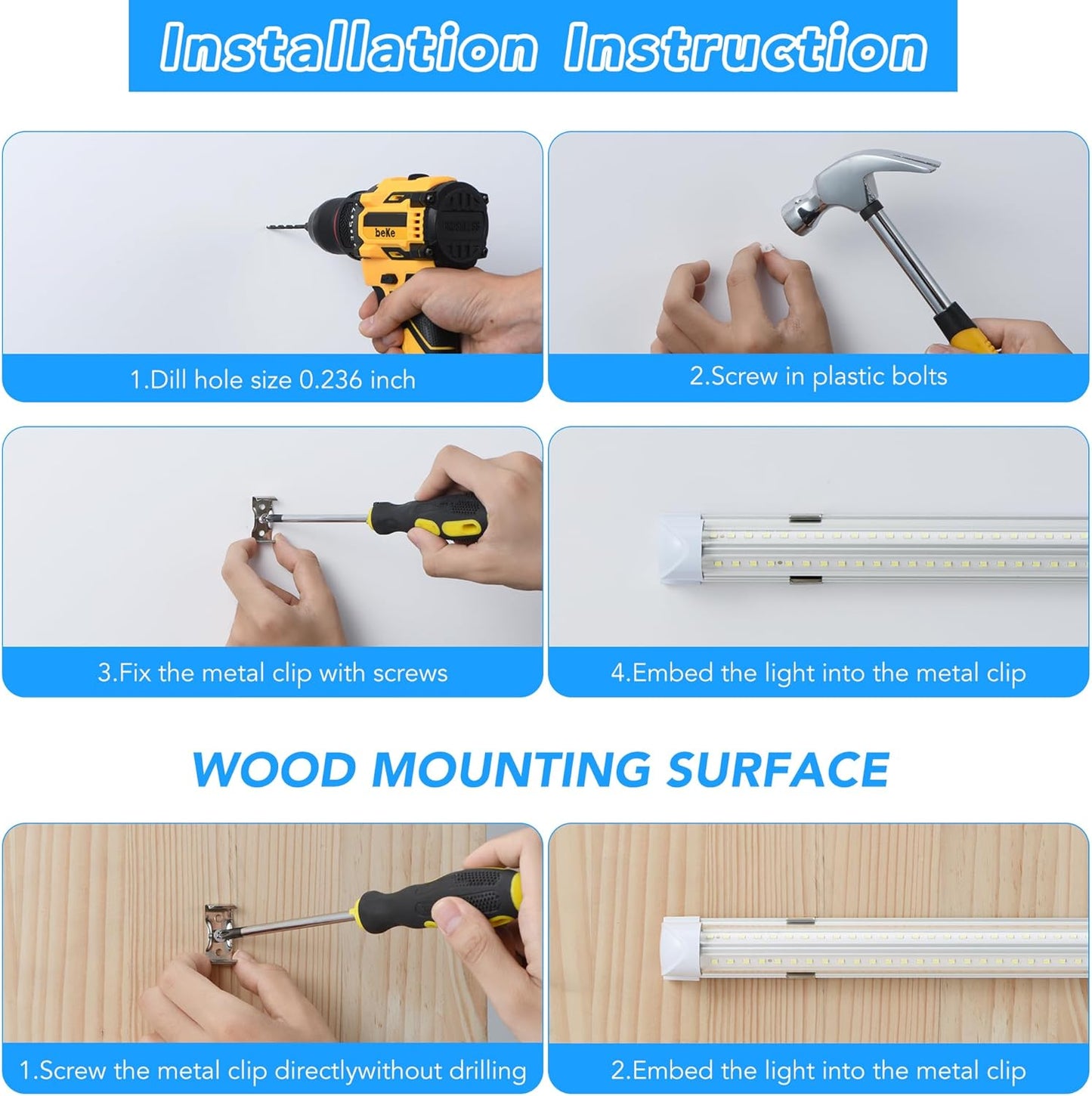 10 Pack 8FT T8 LED Shop Lights, 100W Integrated Tube Light, 19200LM 6000-6500K Daylight, Linkable Lighting, Plug & Play Energy-Saving Commercial Bay Lighting Garage Warehouse Basement (V2)