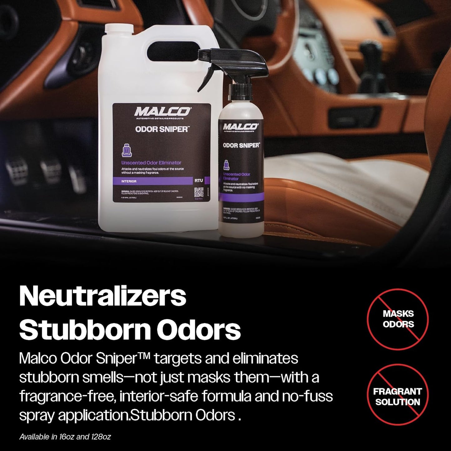 Malco Odor Sniper - Fragrance-Free Odor Eliminator for Car Interiors/Penetrates Odors at the Source/Chemically Neutralizes Foul Scents in Your Vehicle / 16 Oz. (199016)