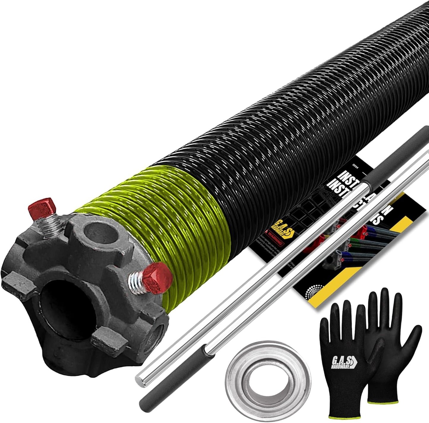 Garage Door Torsion Spring 207x1.75x26 Includes 1” Steel Bearing, Gloves, Manual, and Winding Bars for Right Side of Garage Door Precision E-Coating 5-Year Warranty Min. 30,000 Cycles (Black Cone)