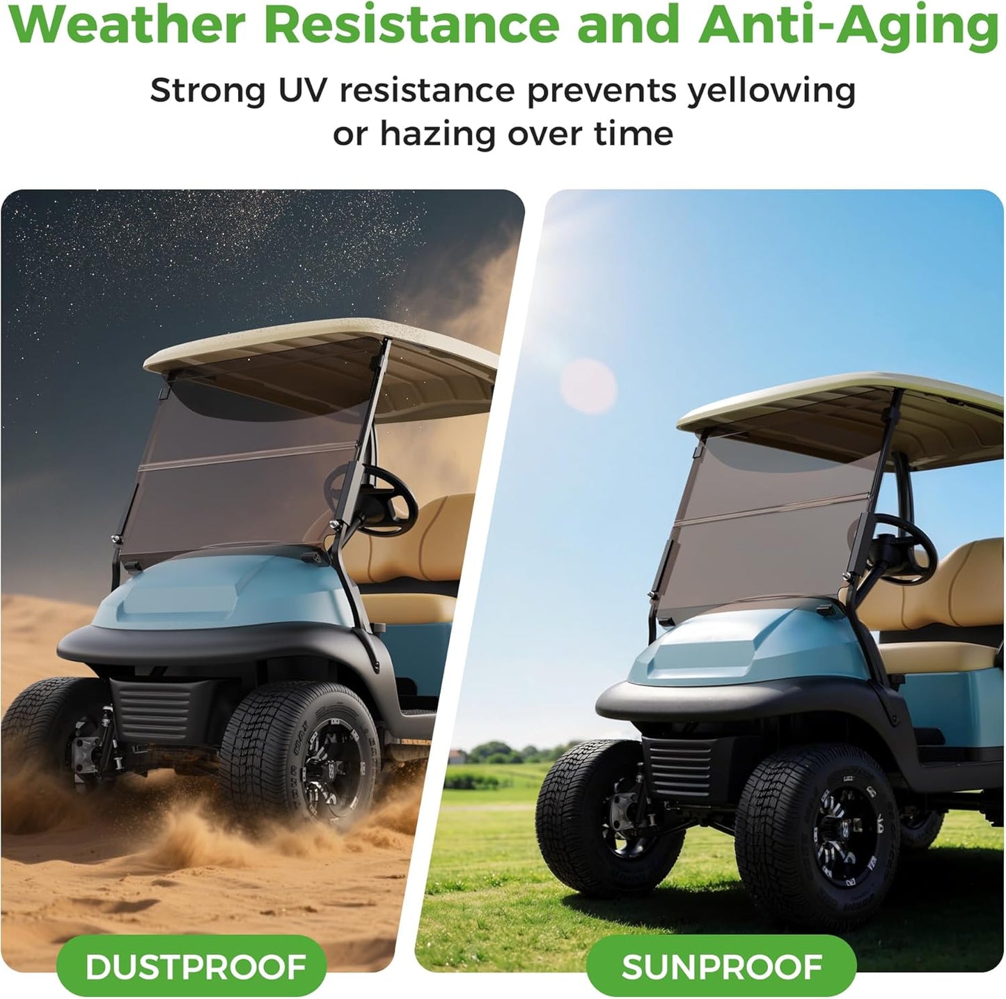 10L0L Golf Cart Windshield for Club Car Precedent 2004-Up, Tempo, 2017-Up Onward, Clear/Tinted Fold Down Club Car Windshield Anti-UV Impact Resistant - 37.5"W X 33.6"H