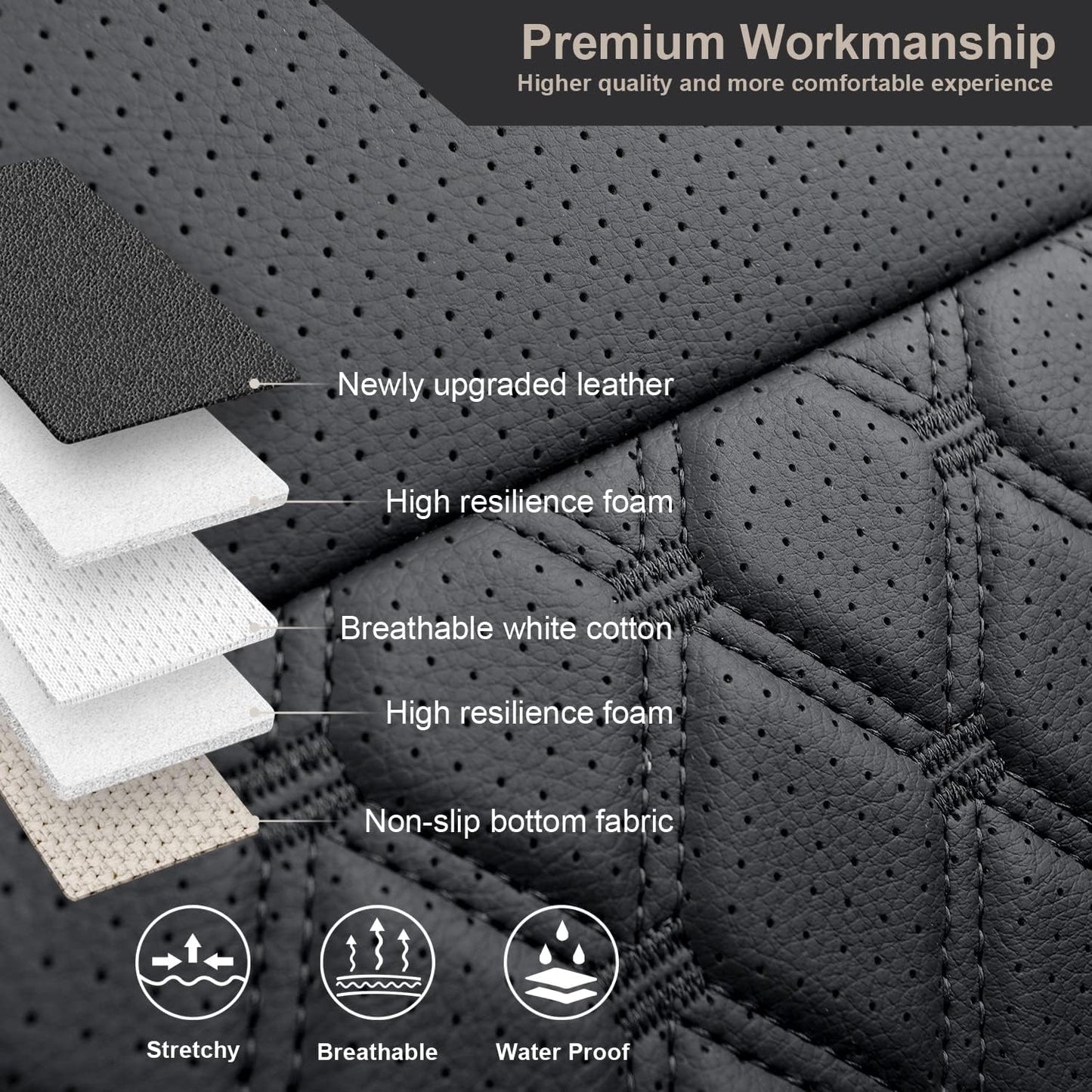 GIANT PANDA Customized Full Set Car Seat Covers Fit 2019 2020 2021 2022 2023 Ford Ranger SuperCrew(XLT,Lariat), 2021-2023 SuperCrew XL，Black