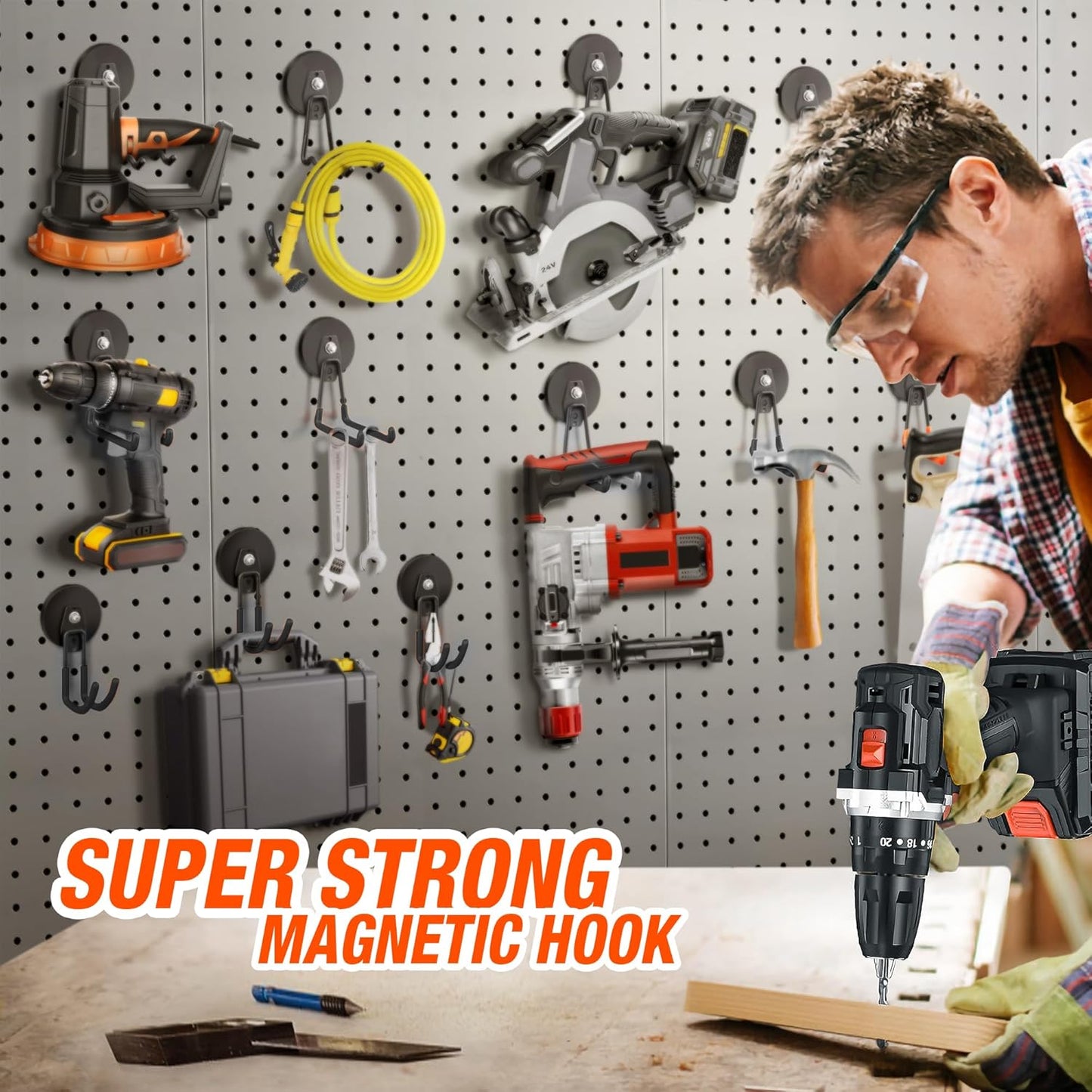 4 Pack Large Strong Magnetic Hooks for Hanging Heavy Duty, 3.5in Neodymium Magnet Storage Utility Hooks, Steel Long Magnetic Holder/Hanger Hook Organizer for Hanging Garage/Garden/Power Tools Black