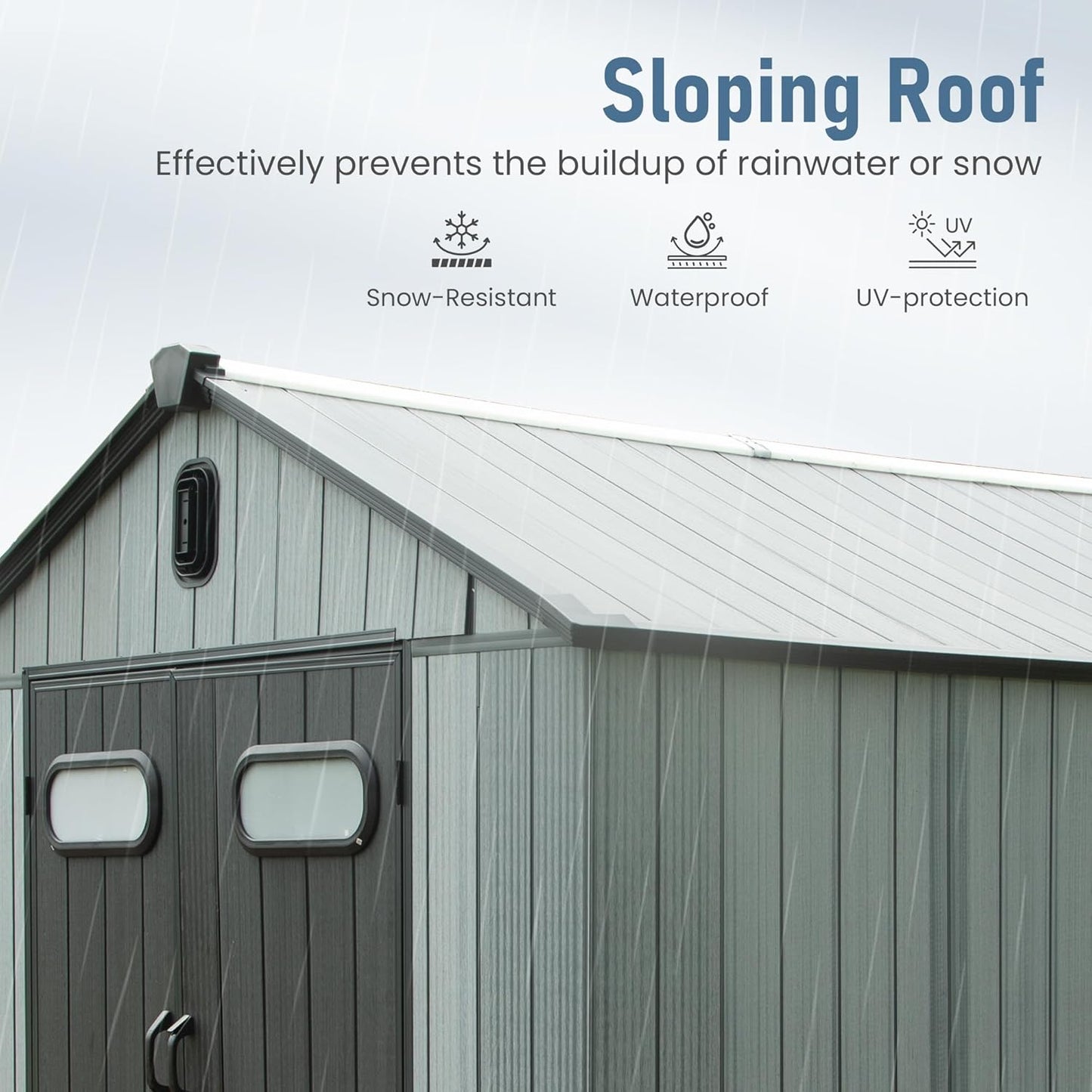 Domi 6x4 FT Outdoor Resin Storage Shed, All-Weather Double-Wall Storage Building for Backyard, Garden, Lawn Tools, Mower, Bike & Pool Equipment, Lockable Doors, Ventilated Roof, Grey