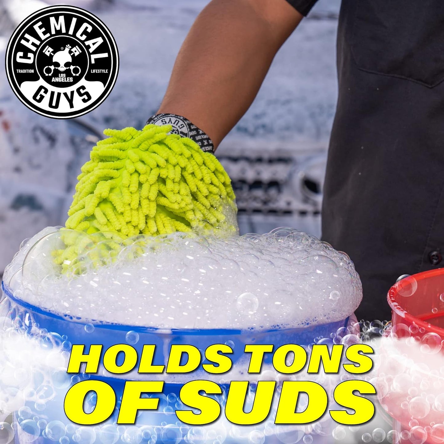 Chemical Guys, Chenille Premium Scratch-Free Microfiber Wash Mitt, Lime Green, 9.6" x 2.3" x 7" (3 Pack) - MIC49303