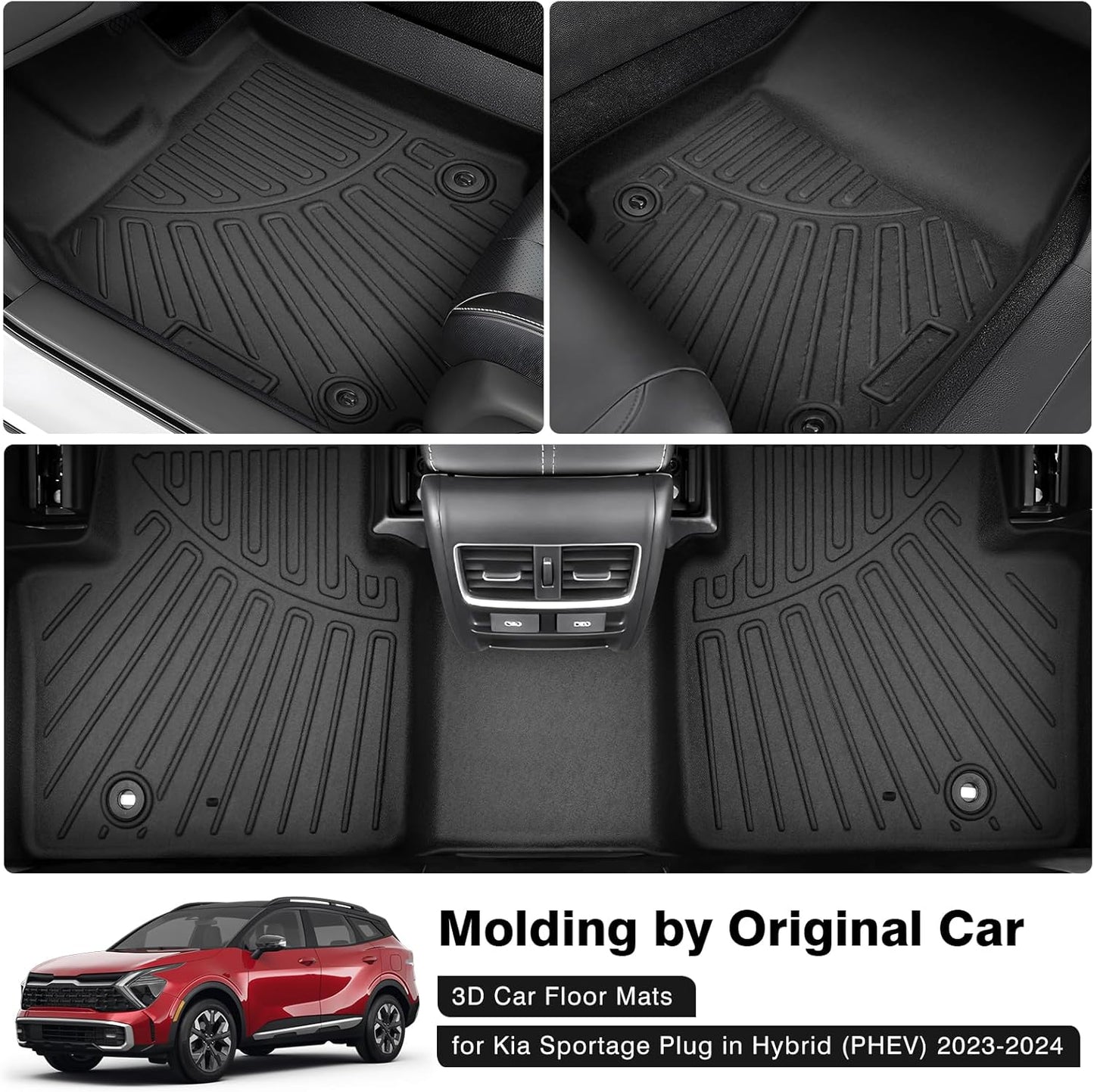 Powerty Floor Mats for 2023-2025 Kia Sportage Plug in Hybrid (PHEV) Accessories All Weather Floor Liner 3D TPE 1st & 2nd Row Floor Mat Heavy-Duty Floor Liners