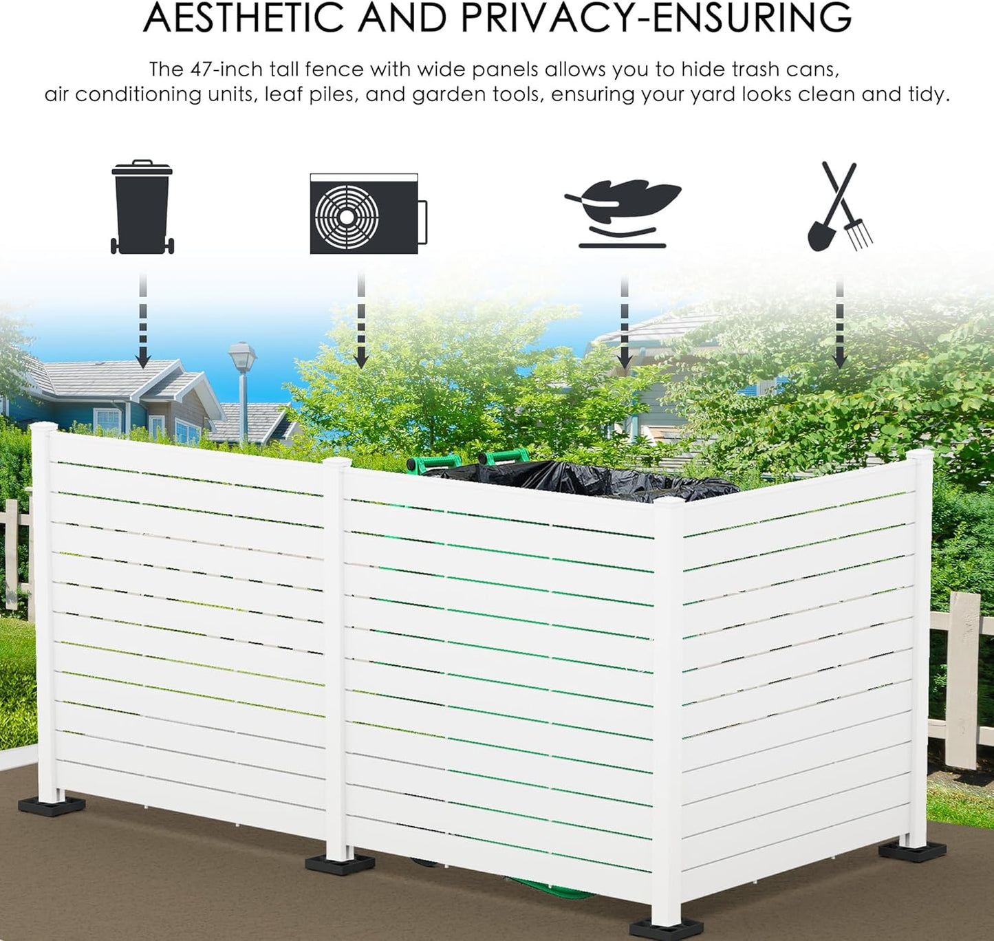 Kozyard 50" W x 48" H Outdoor Privacy Screens Aluminum Post, Air Conditioner Fence Panels, Pool Equipment Enclosure, Trash Can Screens Fence Kit for Outside Backyard Patio (White/3 Panels)