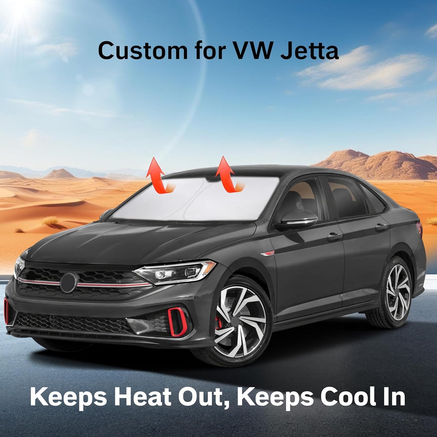 for Volkswagen Jetta 2019-2025 Windshield Sunshade -EcoNour Sunshade 240T Polyester Material Cars Sun Visor Reflector Blocks UV Rays Foldable Sunshade Interior Protection Volkswagen Jetta Accessories