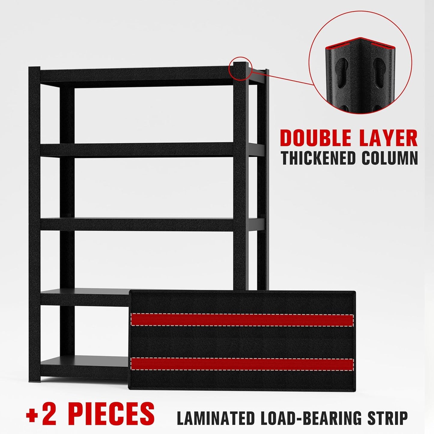 72" Hx47.3 Wx23.6 D 5 Tier Garage Shelving Heavy Duty Garage Storage Shelves 3000 lbs Heavy Duty Shelving Adjustable Matte Black Metal Shelving Industrial Rack (72" Hx47.3 Wx23.6 D)