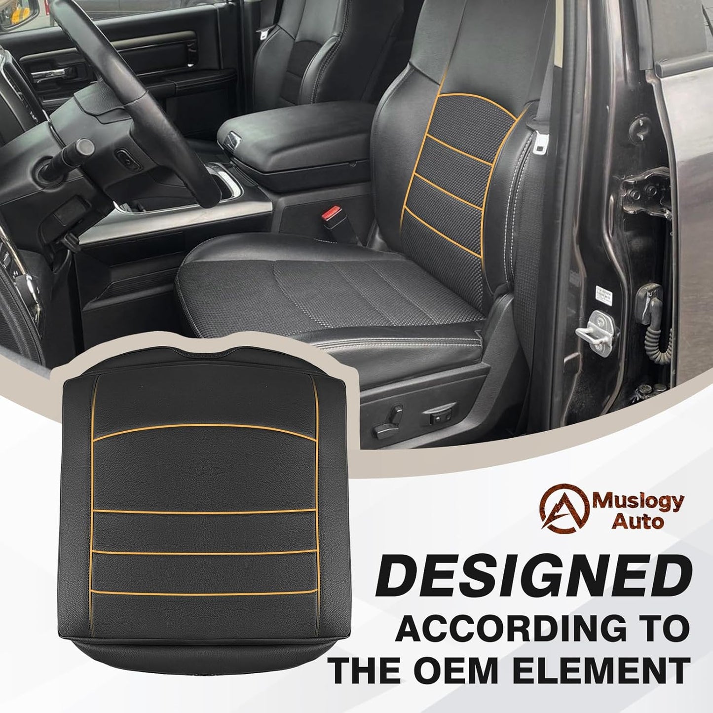 Muslogy Center Console Armrest Cover Compatible with Dodge Ram1500/2500/3500 2013-2018 Comfort Armrest Pad Arm Rest Cushion Vegan Leather Protector 1-Inch Extra Thick(Bucket Seat ONLY)