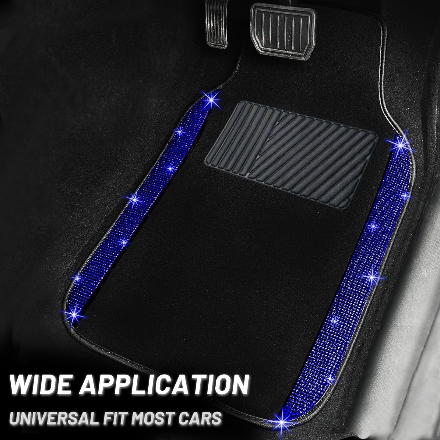 NBTEPEM Blue Bling Car Floor Mats Full Set, Universal Fit Most Cars,SUV, Trucks, 4 pcs Sparkle Glitter Diamond Carpet for Women Girls with Anti-Slip Pad (Blue Diamond)