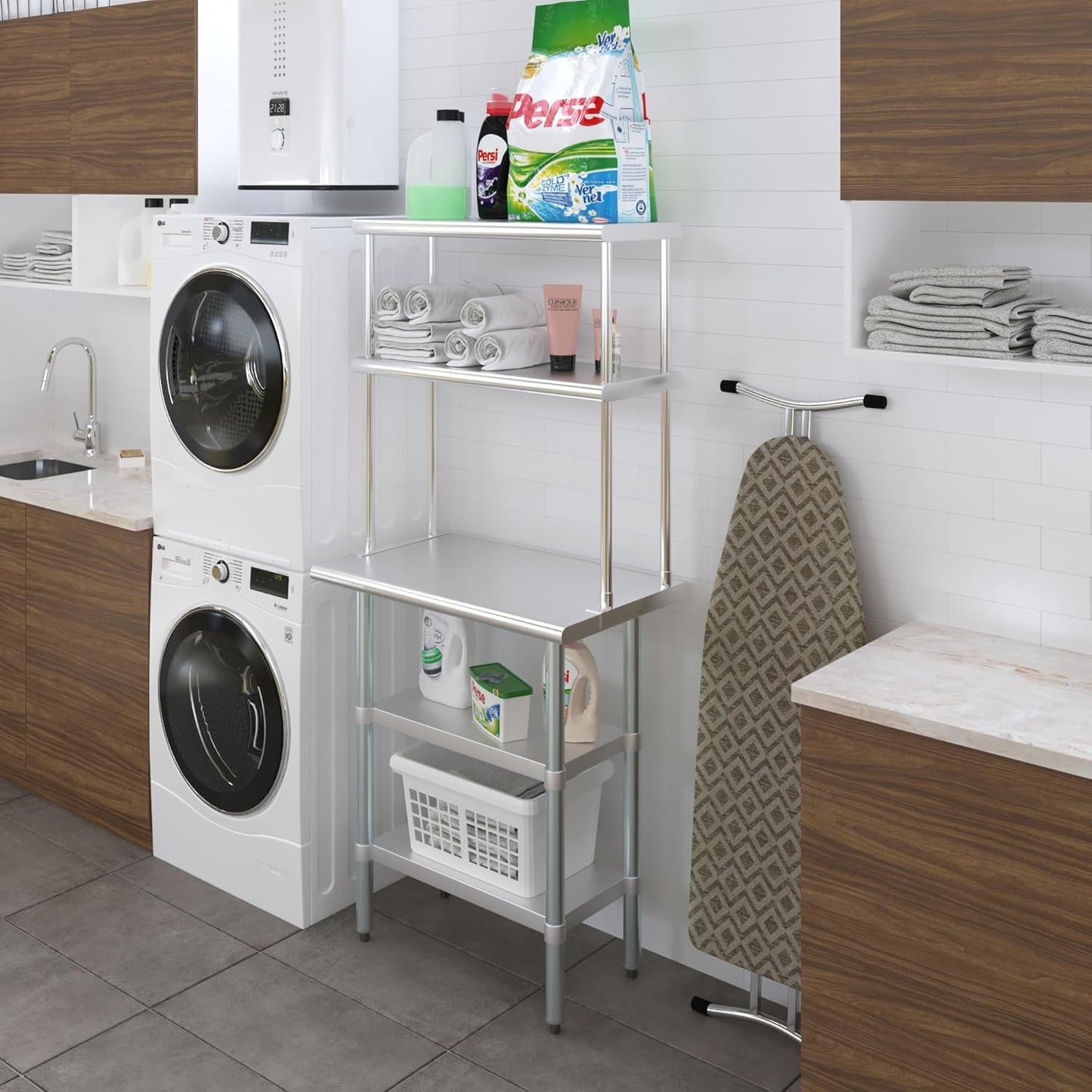 AmGood Stainless Steel Work Table with 2 Shelves | NSF (18" x 30" Table with 2 Shelves + 12" Overshelf)