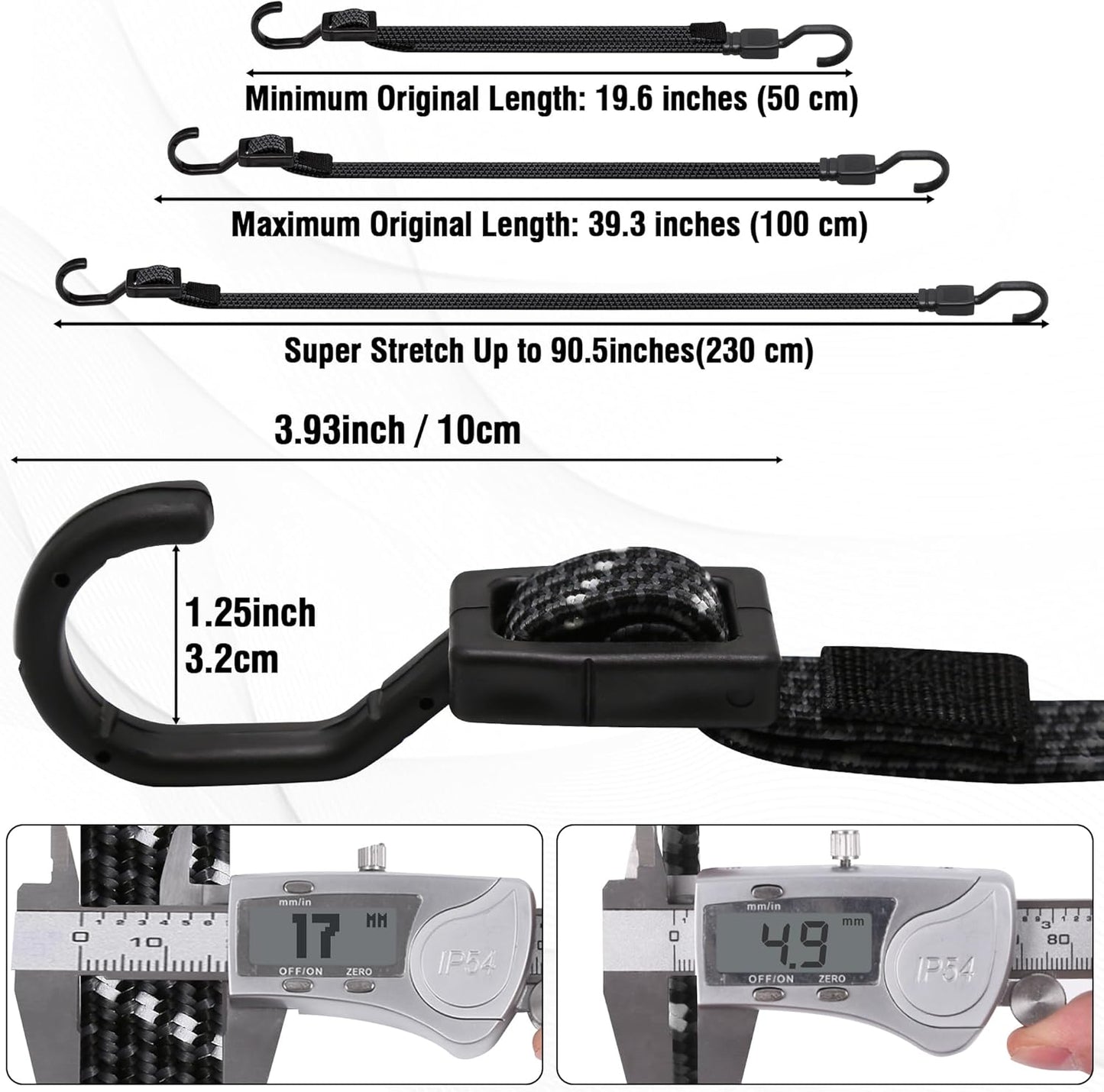 Bungee Cords with Hooks Heavy Duty, Flat Adjustable Bungee Cords with Hooks 40 Inch, Reflective Rubber Black Bungee Straps with Buckle Hooks for Outdoor, Camping, Tarps, Bike Racks, Tents, Black