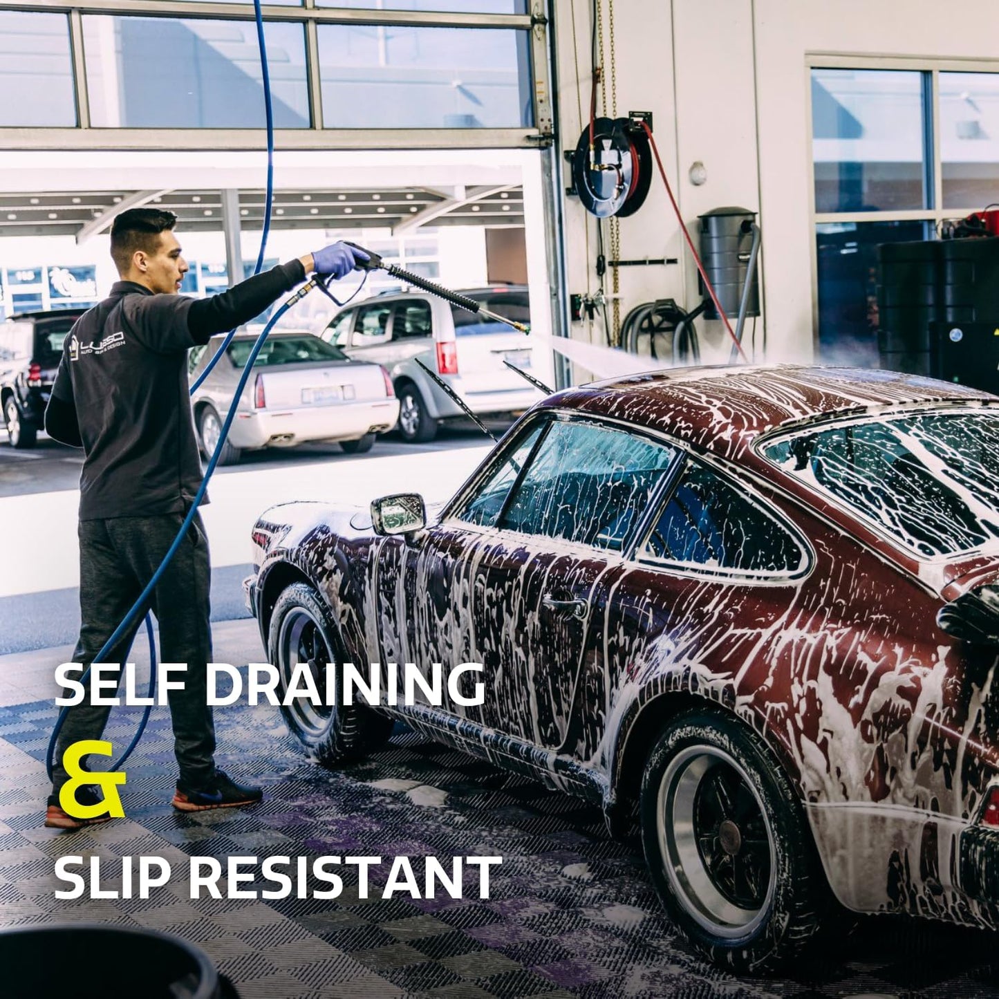 RaceDeck Free-Flow Open Rib Self-Draining Design, Durable Copolymer Plastic Interlocking Modular Garage Flooring Tile (Red, 48 Pack of 12 x 12" Tiles)