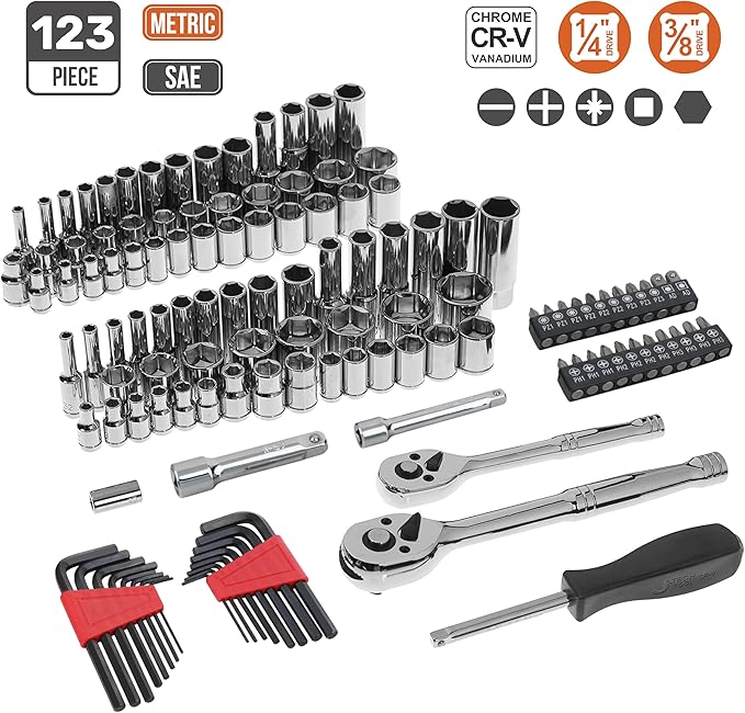 Amazon Basics Mechanic's Tool Socket Set With Case, 123-Piece