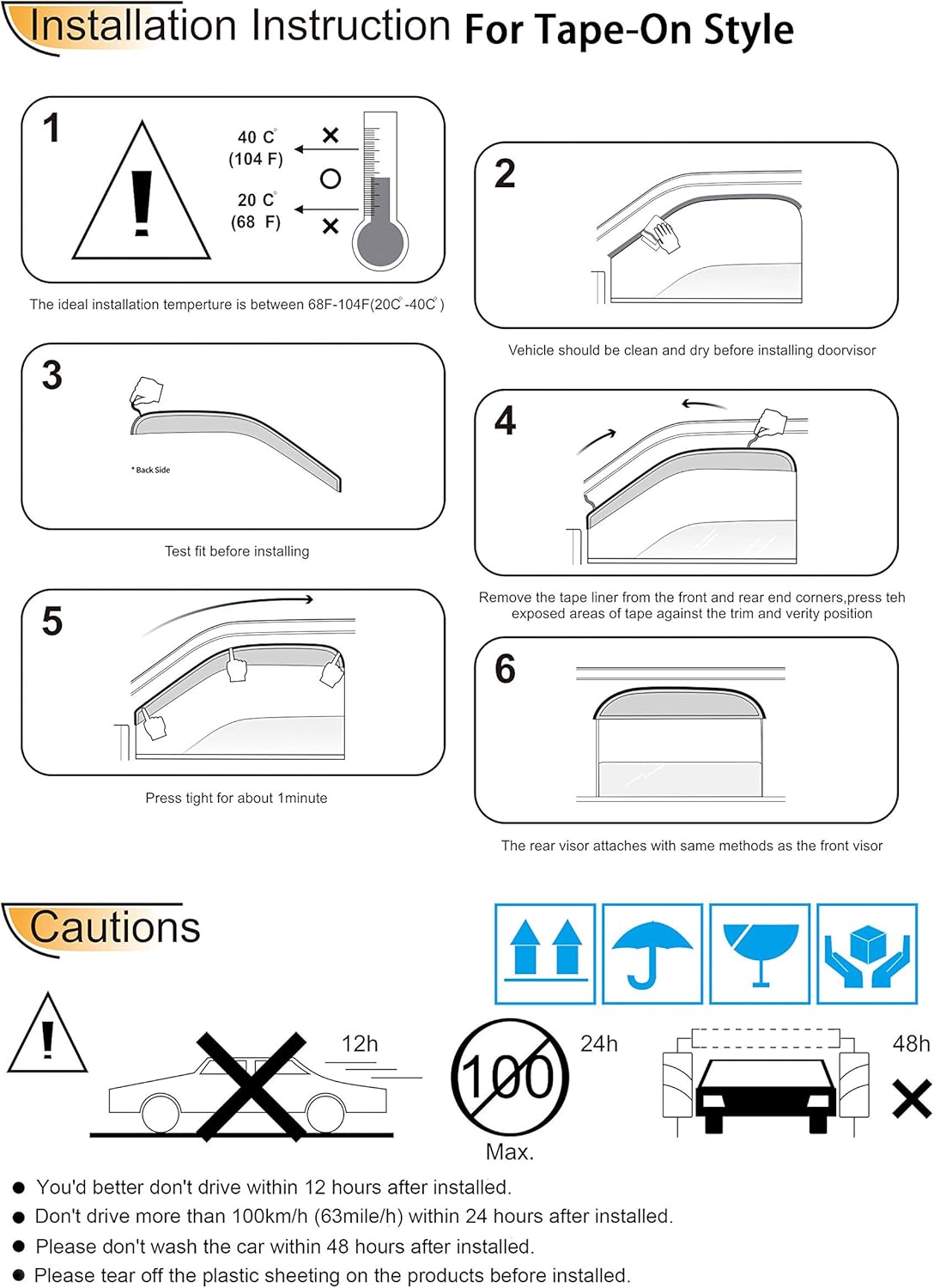 4pcs Outside Mount Style Window Rain Guards Durable Side Window Wind Deflectors Dark Smoke Vent Window Visors Fit for 2010-2018 Ford Taurus