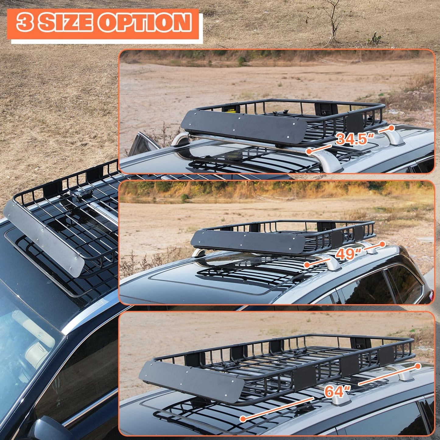 WEIZE 64" x 39" x 5" 200lb Heavy Duty Roof Rack Carrier Basket with Waterproof Bag, Cargo Net and Ratchet Straps, Universal Car Top Luggage Holder for SUV, Truck