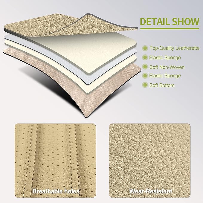 AOOG Leather Car Seat Covers, Leatherette Automotive Seat Covers for Cars SUV Pick-up Truck, Non-Slip Vehicle Car Seat Covers Universal Fit Set for Auto Interior Accessories, Front Pair, Beige