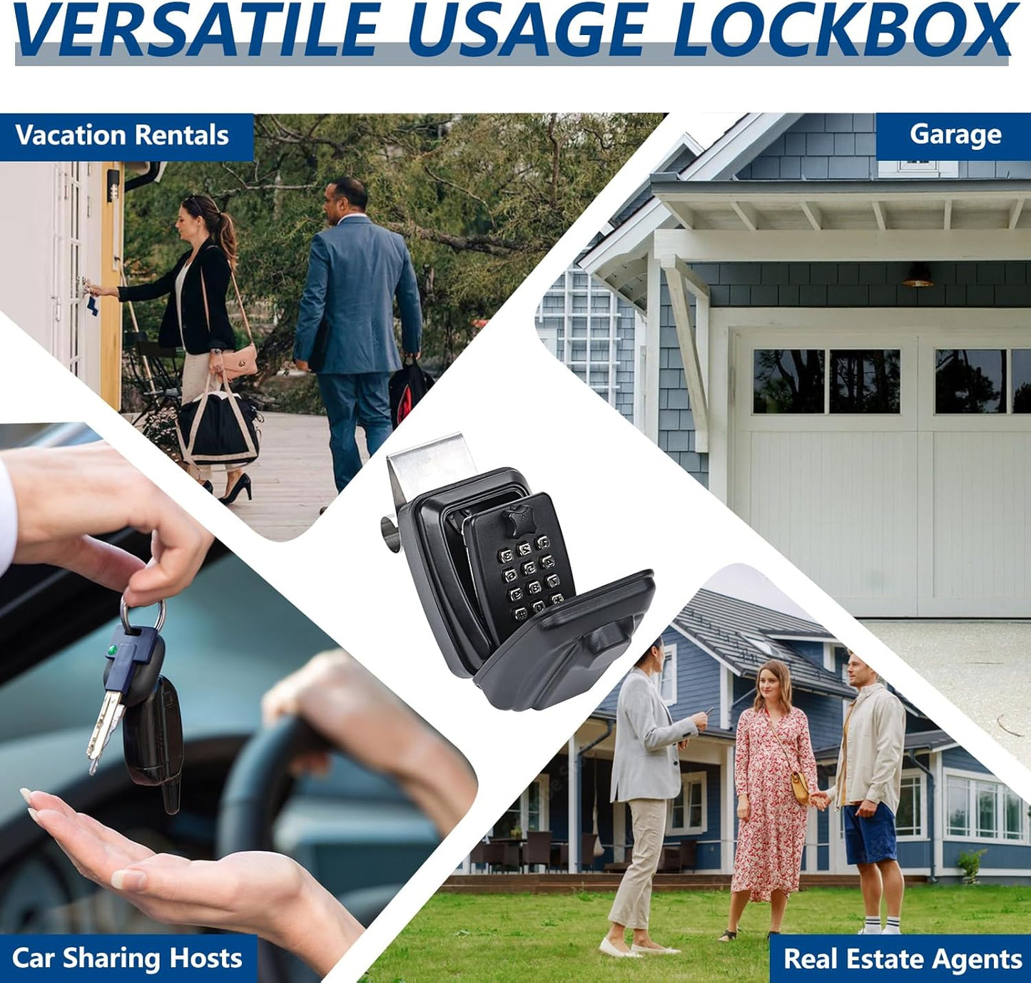 Car Window Punch Button Lock Box, Black Portable Car Key Lock Box with Key Labeling Tag, Sturdy Waterproof Large Capacity Lock Box for Turo, Ride Share, GetAround