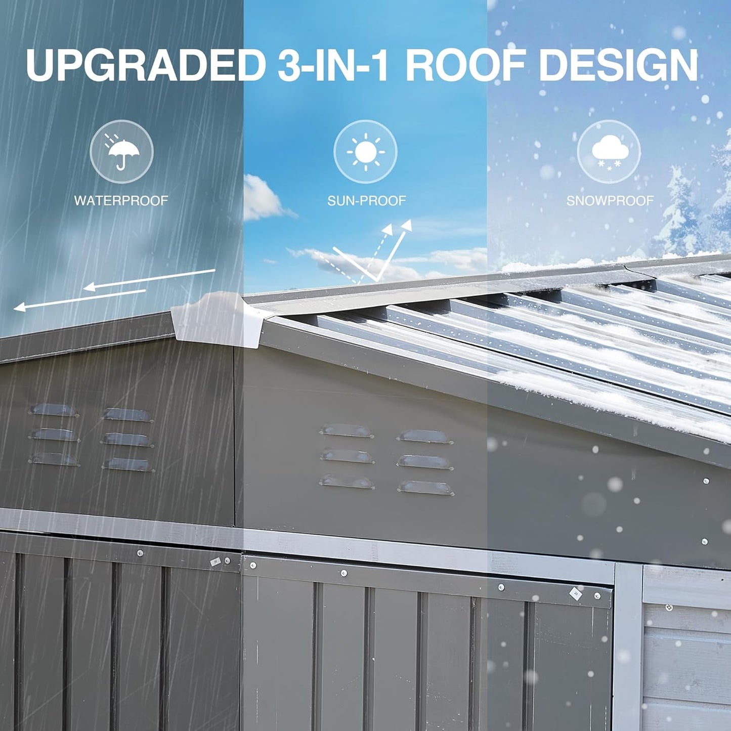 5x3 FT Outdoor Storage Shed with Windows, Wood & Metal Garden Shed, Small Outside Storage Shed Waterproof for Backyard, Garden, Patio, 4 Vents (Without Floor) Gray