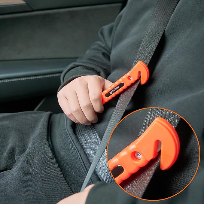 Amazon Basics Emergency Seat Belt Cutter and Window Hammer Tool, Car Accessories, 2 Pack, SW-835