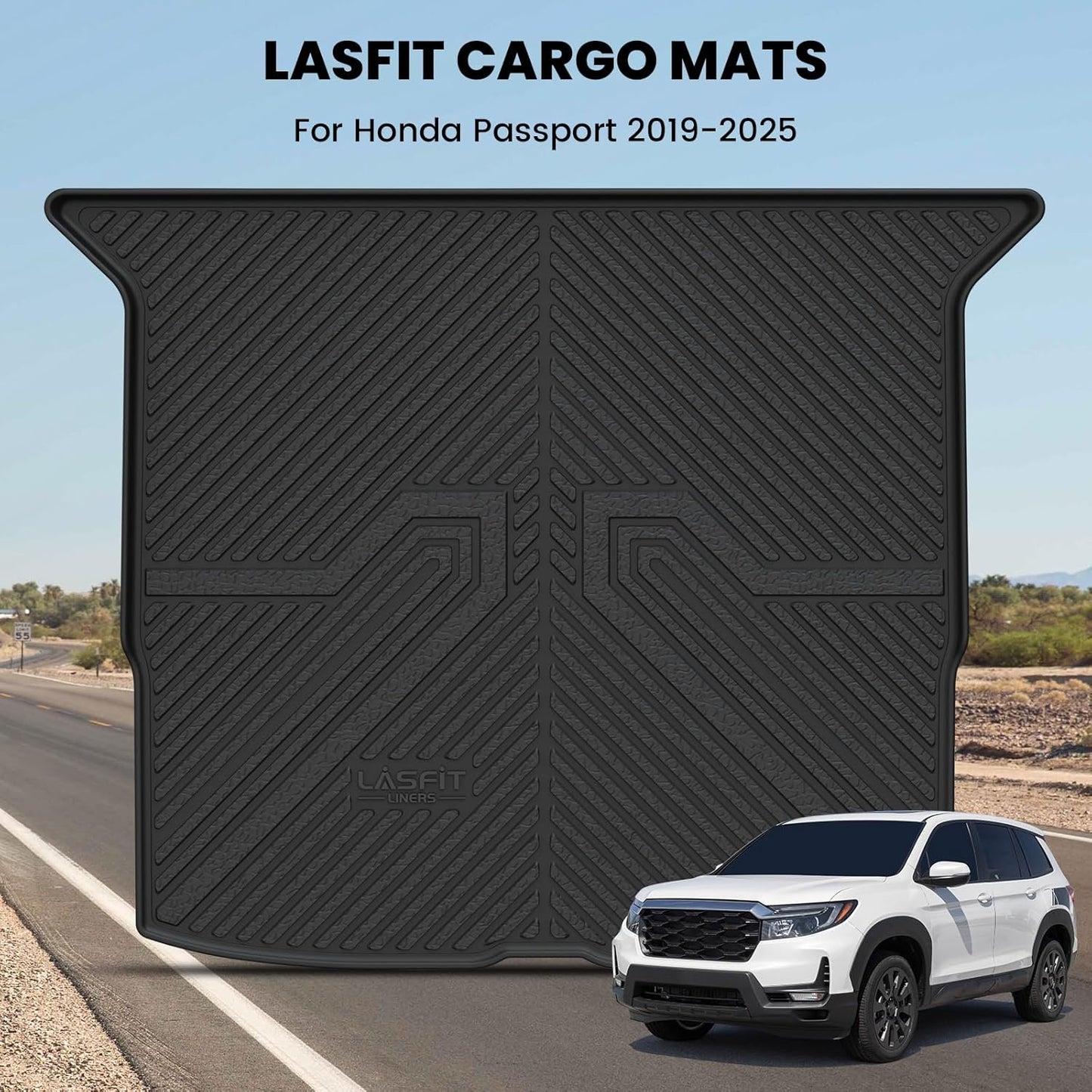 LASFIT Trunk Mat for Honda Passport 2019 2020 2021 2022 2023 2024 2025, All Weather Custom Fit TPE Cargo Mat Trunk Tray Cargo Tray, Black