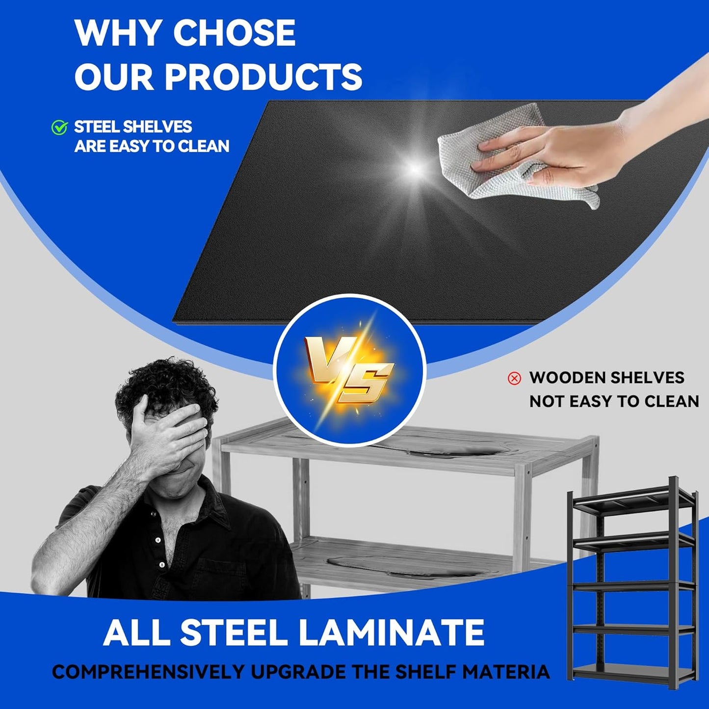 71.2"H Garage Shelving Heavy Duty Rack, 3000 LBS Extra Large Capacity 5 Tier Adjustable Storage Shelves, Metal Industrial Shelf Units for Garage, Basement and Warehouse, 71.2"H×35.4"W×13.8"D, Black