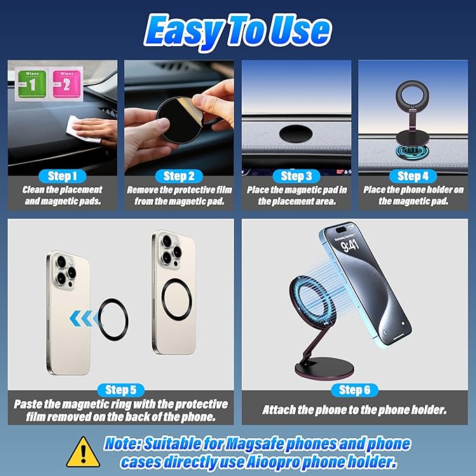 Car Phone Holder for Magsafe [3-sided 4200gf Strongest Magnetic] 300° Folding Phone Stand for Desk, Portable Phone Ring Holder Grip, Phone Holders for Your Car Accessories for iphone/Android/Tablets