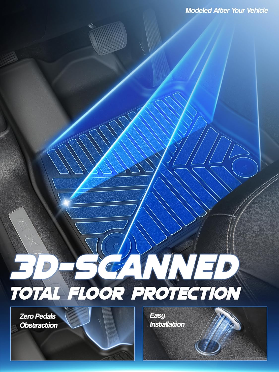 Car Floor Mats for Ford Explorer 2020-2024 2025(Only Fit 6 Seats) Accessories,TPE All Weather Protection Floor Mats,Custom Fit 3 Rows Car Floor Liners Set,Heavy Duty Accessories,Black