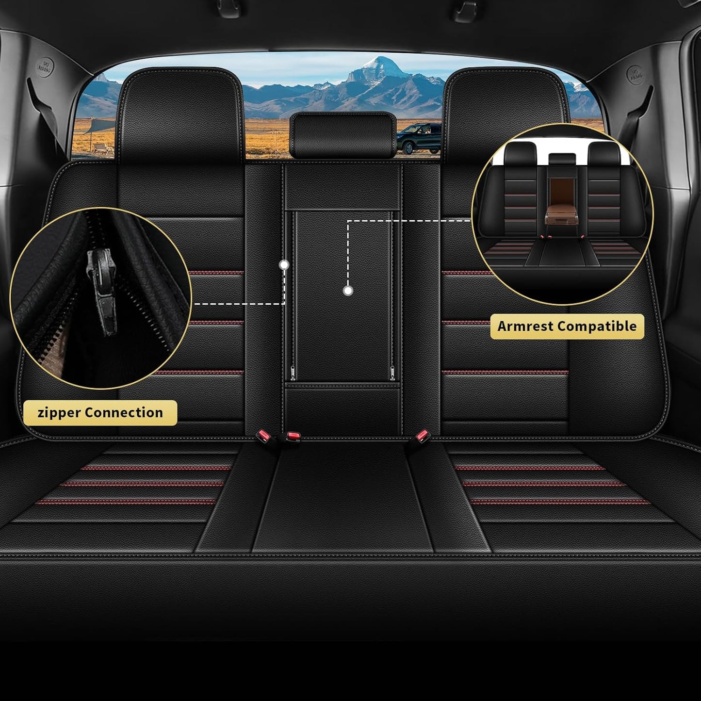 AOMSAZTO Ford Ranger Seat Covers: Full Set Custom Fit 2019 2020 2021 2022 2023 2024 2025 Ford Ranger Breathable Waterproof Leather Seat Protector(5 Seats, Redline)