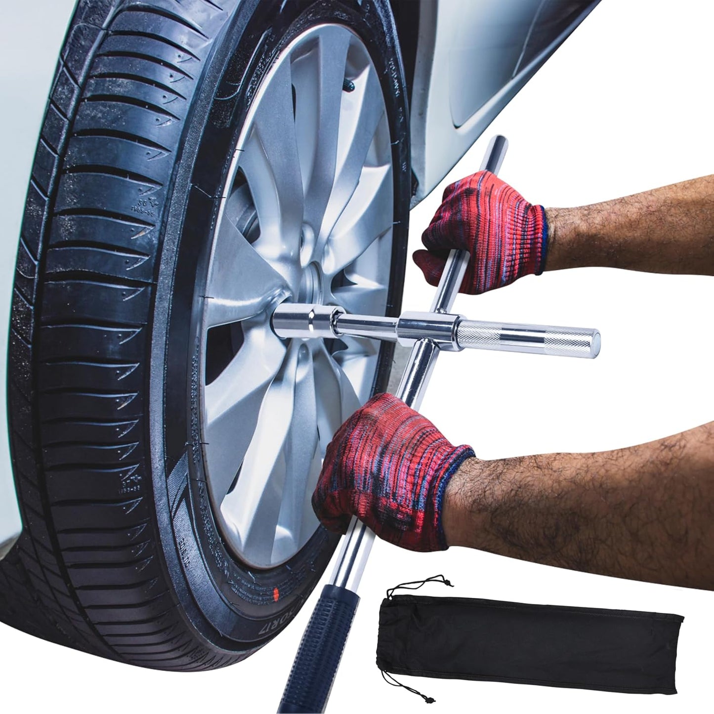 Boulder Tools 23 inch 4 Way Lug Wrench - Universal Telescopic Tire Removal Tool for Car and Truck - Portable Heavy Duty Tire Changing Tool for 19 mm and 21 mm Nuts - Durable Silver Aluminum Alloy