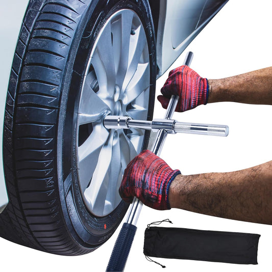Boulder Tools 23 inch 4 Way Lug Wrench - Universal Telescopic Tire Removal Tool for Car and Truck - Portable Heavy Duty Tire Changing Tool for 19 mm and 21 mm Nuts - Durable Silver Aluminum Alloy