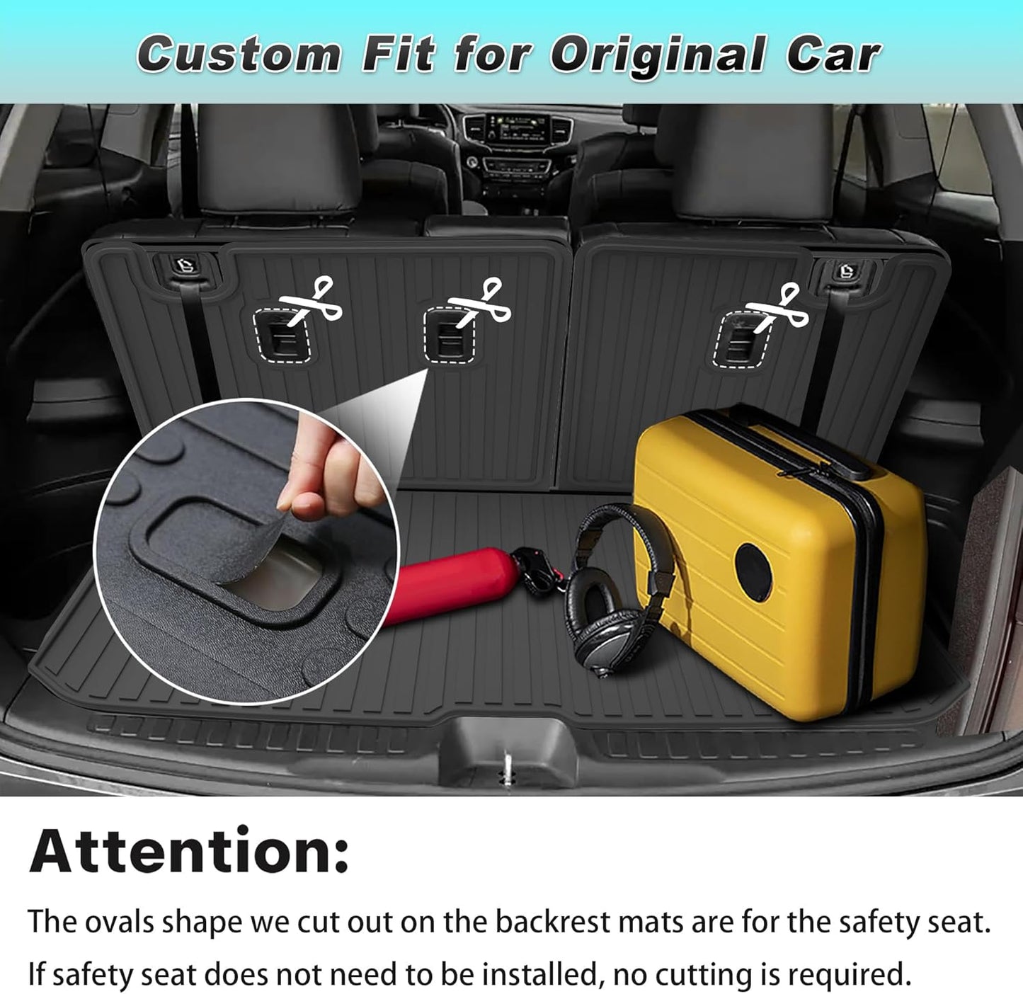 Original Cargo Mat & Backrest Mat Fit for Honda Pilot 2016-2022: Cargo Liner with Backrest Mat Behind 3rd Row Back Seat Protector - All Weather Protection Trunk Mat with Back Seat Cover Accessories