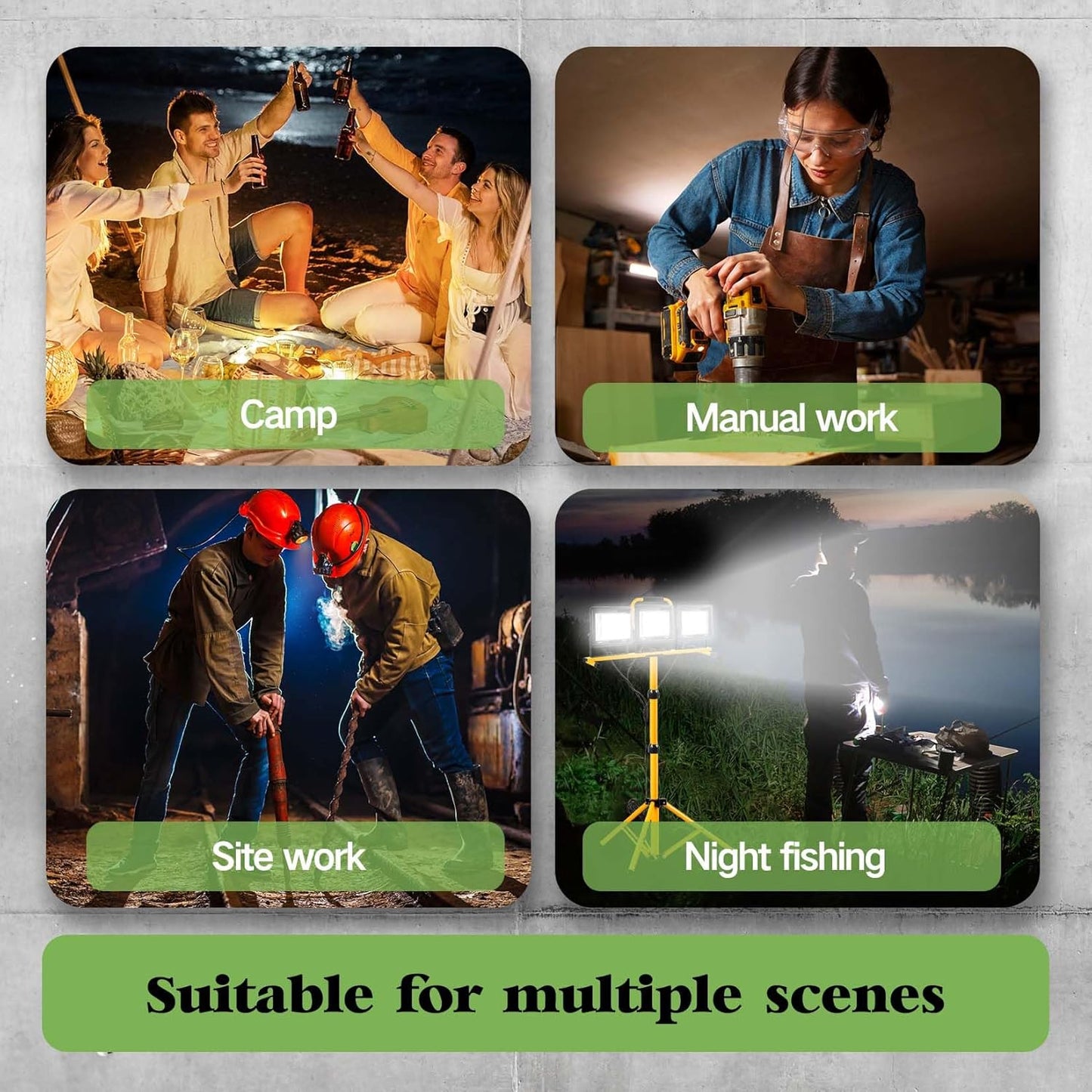 21000 Lumen Work Lights with Stand, 3 Adjustable Head LED Work Light，Foldable Tripod Stand and Portable Removable Led Construction Lights