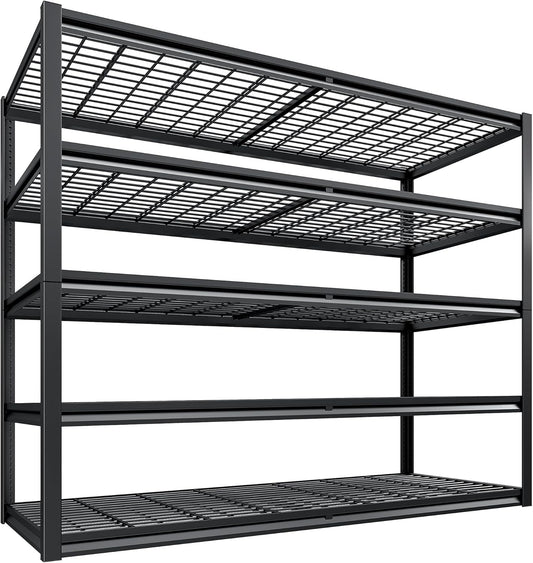 REIBII 78" H Garage Shelving Heavy Duty Load 3000LBS, Adjustable Storage Shelves, 5 Tier Metal Shelving Unit for Storage Racks Industrial Shelf, 55.2" W x 26" D x 78" H, Black
