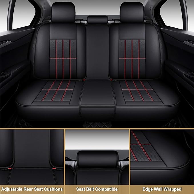 AOOG Leather Car Seat Covers, Leatherette Automotive Vehicle Cushion Cover for Cars SUV Pick-up Truck, Universal Non-Slip Vehicle Cushion Cover Waterproof, Full Set