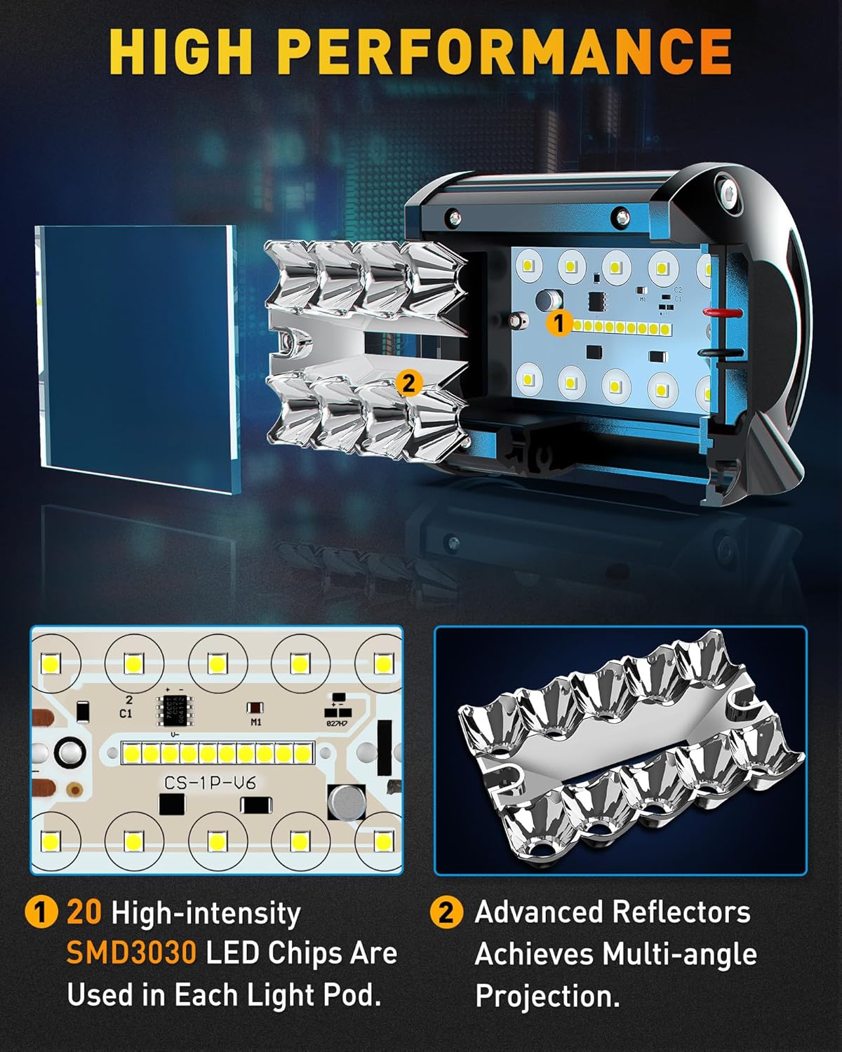 NAOEVO 4 Inch LED Pod Lights, Spot Flood LED Fog/Driving/Off Road Lights with 2 Leads Wiring Harness, Cube Pods for Truck Boat ATV UTV, 2 Pcs (White)