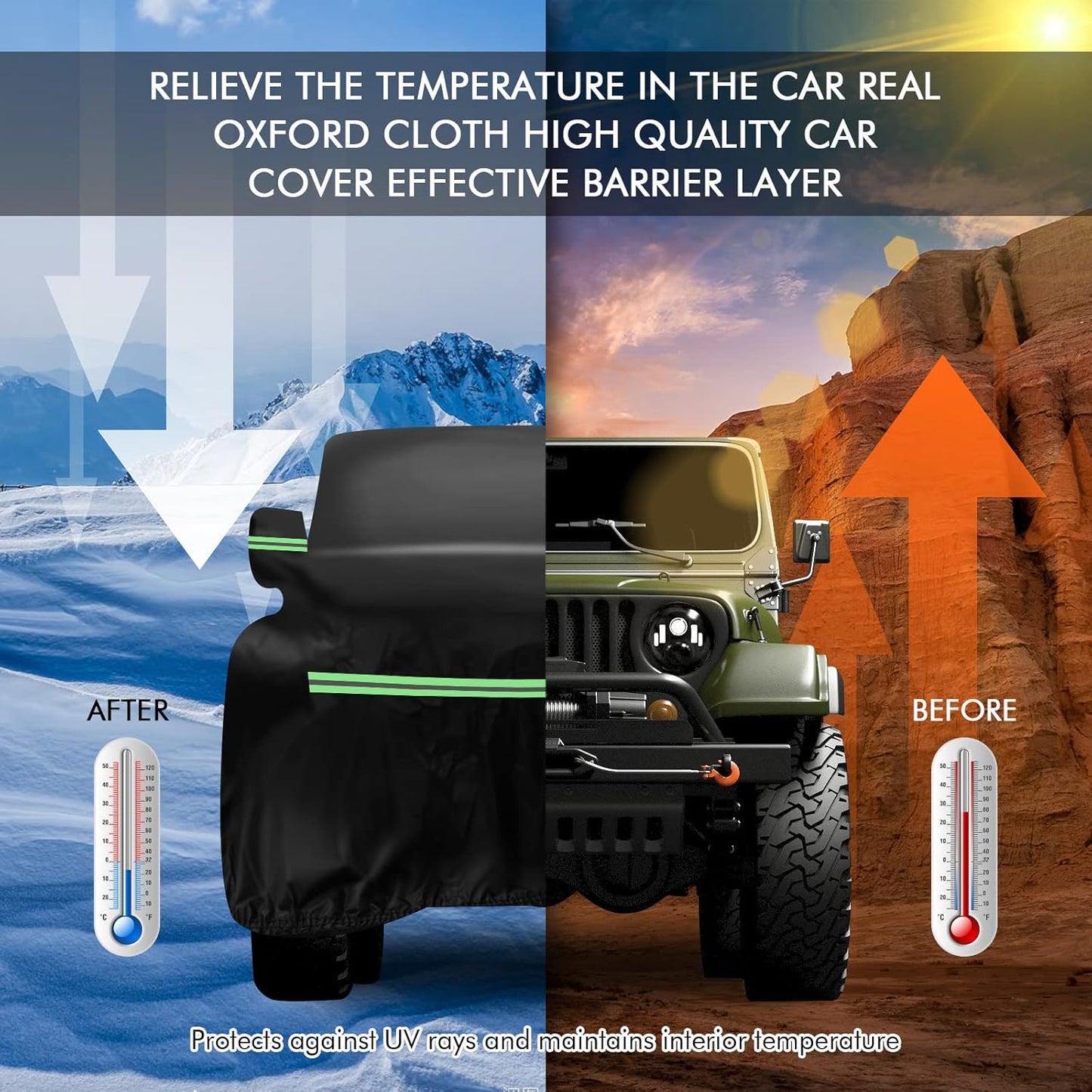 for 1987-2006 Jeep Wrangler 2 Doors 420D Cover Outdoor Waterproof UV Protection, for JK, JL, CJ, YJ, TJ, Full SUV Car Cover with Cotton Layer, 2 Zipper Door, Reflective Strip, Storage Bag