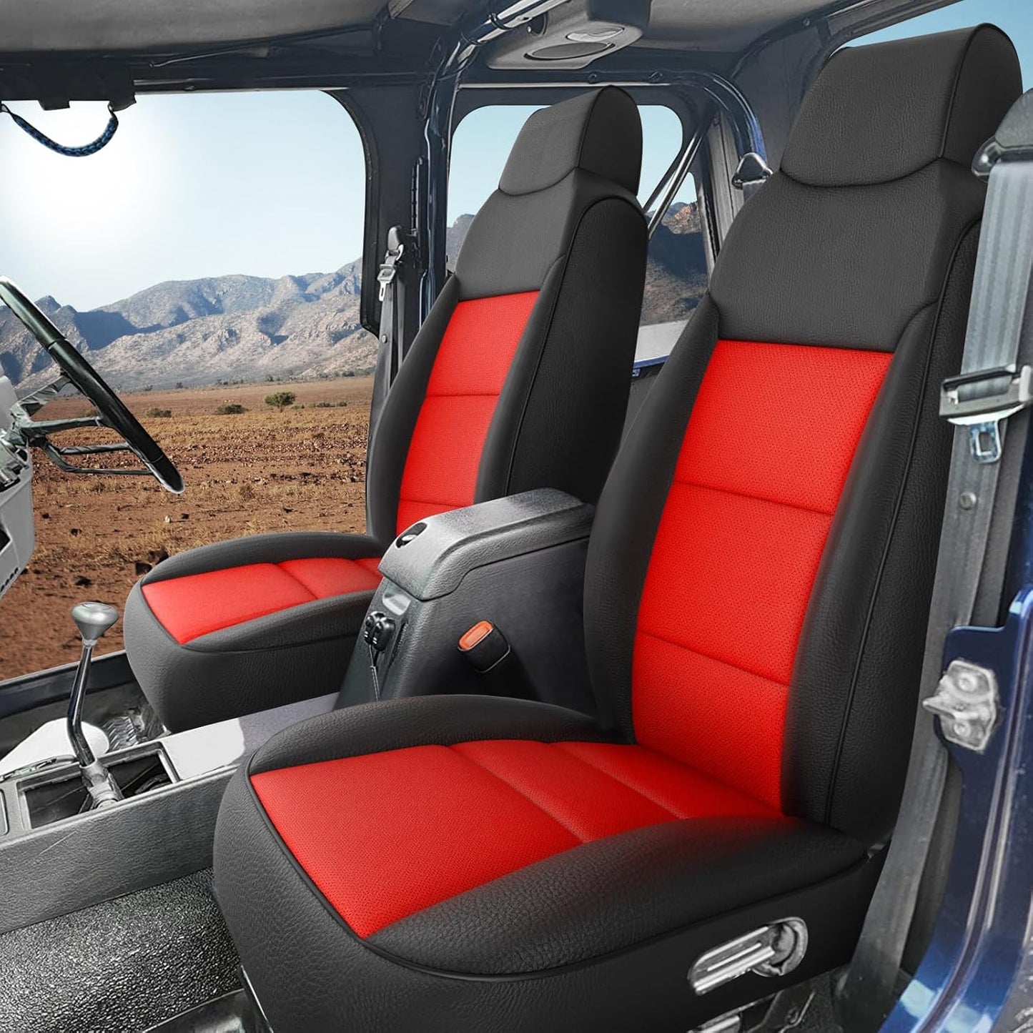 GIANT PANDA Full Set Car Seat Covers Customized Jeep Wrangler TJ Rubicon Sahara Sport X Unlimited 2003 2004 2005 2006, Faux Leather (Black&Red)