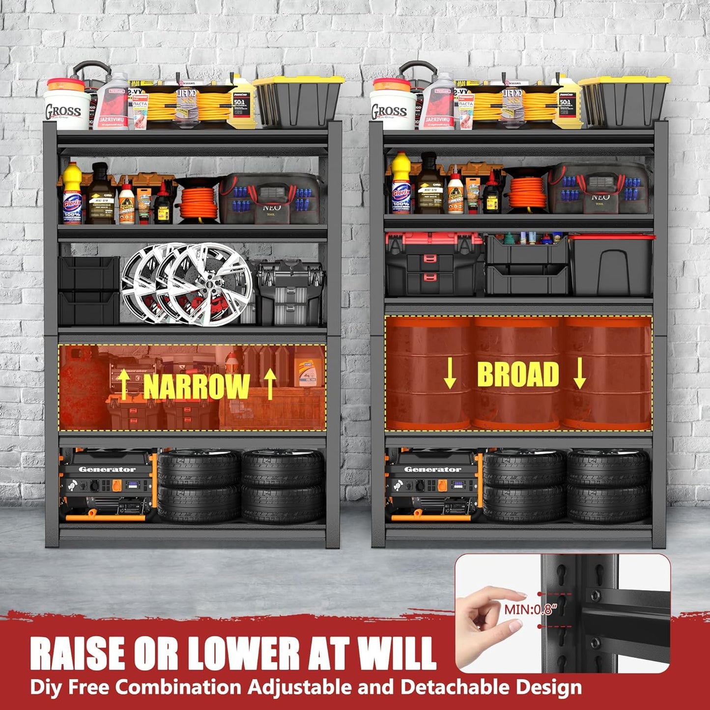 72" H Metal Garage Shelving Unit, 5-Tier Adjustable Garage Storage Shelves Heavy Duty,3000 LBS Metal Utility Rack Shelf for Industries, Warehouses, Basement,Black (72'H x 36''W x 16.1''D)