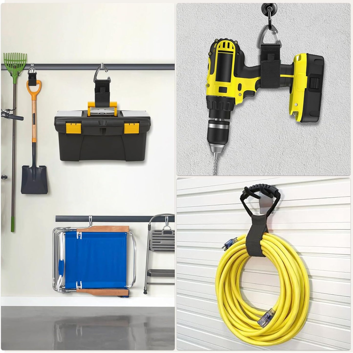 Extension Cord Holder Organizer(10Pack), Extension Cord Hanger for Garage Organization and Storage, 4-pk 16",2-pk17 and 4-pk 22" Heavy Duty Storage Straps, Garage Gadgets for Men (10, Black)