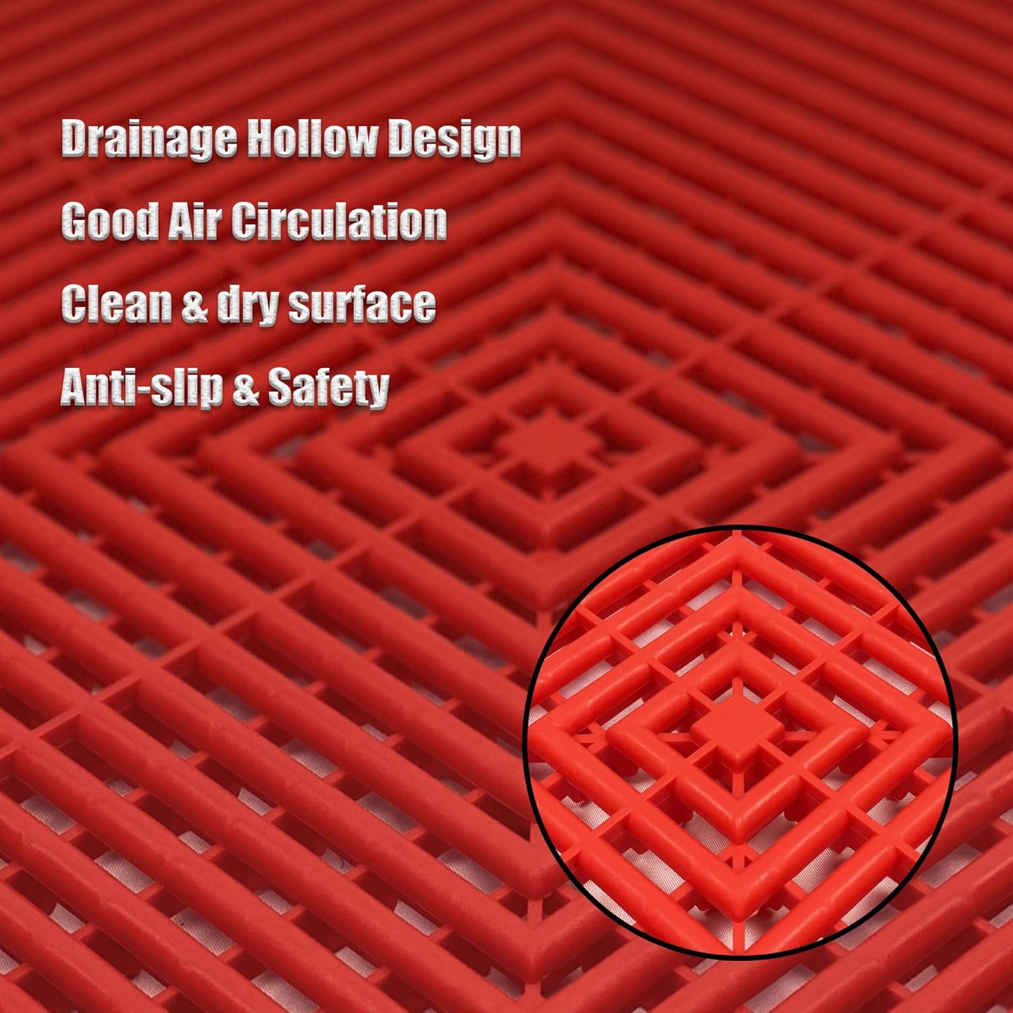 24 Pack 16"x16" Interlocking Garage Floor Tiles - Drainage Mats, Non-Slip, Heavy-Duty, Easy Install for Garage, Car Wash, Basement(Red)
