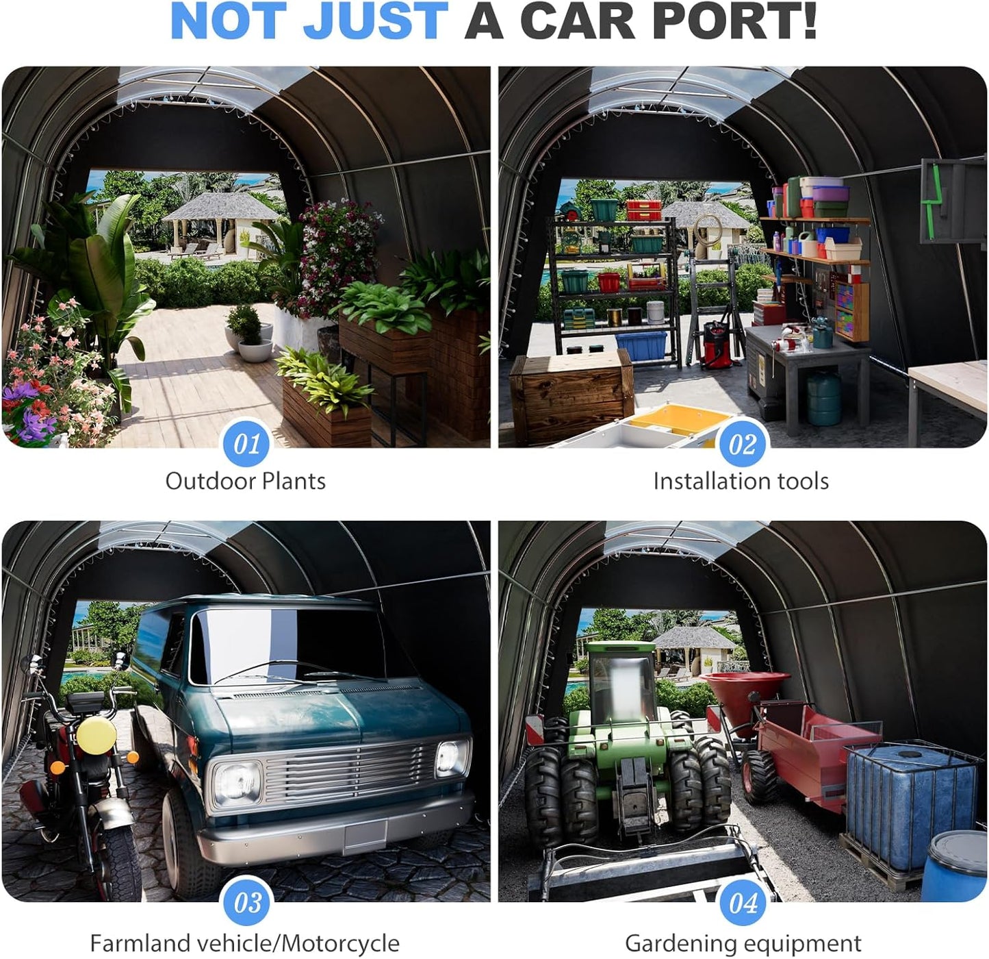 Carport 12x20 ft Heavy Duty w/Translucent Roof, All-Season Waterproof UV Protected Outdoor Car Ports w/Reinforced Metal Frame Ventilated Doors,Portable Garage Car Shelter for Boat Truck Yacht