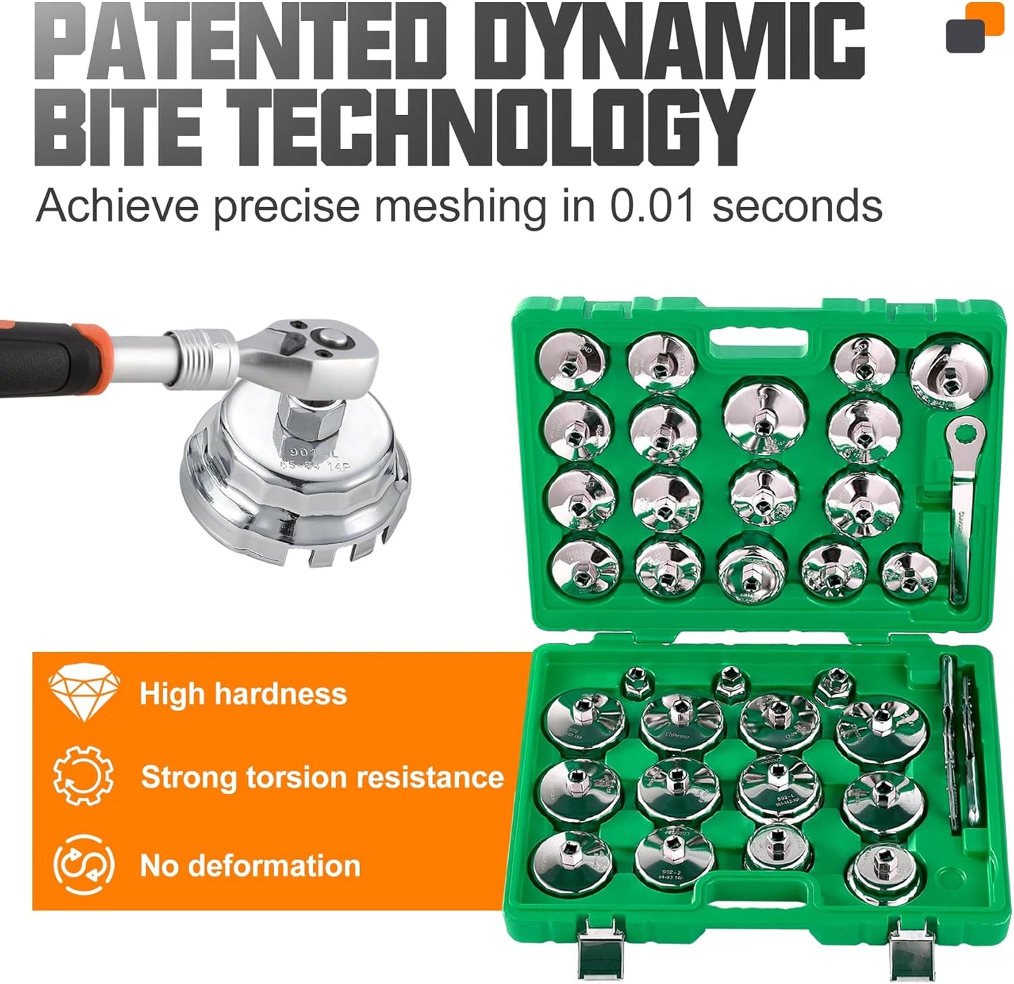 Auto Oil Filter Socket Wrench Set, Cup Type 1/2 inch Drive Cap Removal Tool, with Drain Plug Socket Set/Adjustable/Drive, Compatible, all Models Car, SUV, Oil Filter (35, GREEN)