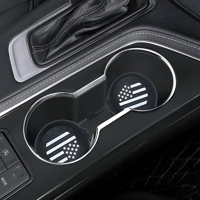 Amooca Car Cup Coaster Universal Non-Slip Silicone Cup Holder Insert Car Interior Accessories for Drink American Flag US Flag 4 Pack Black