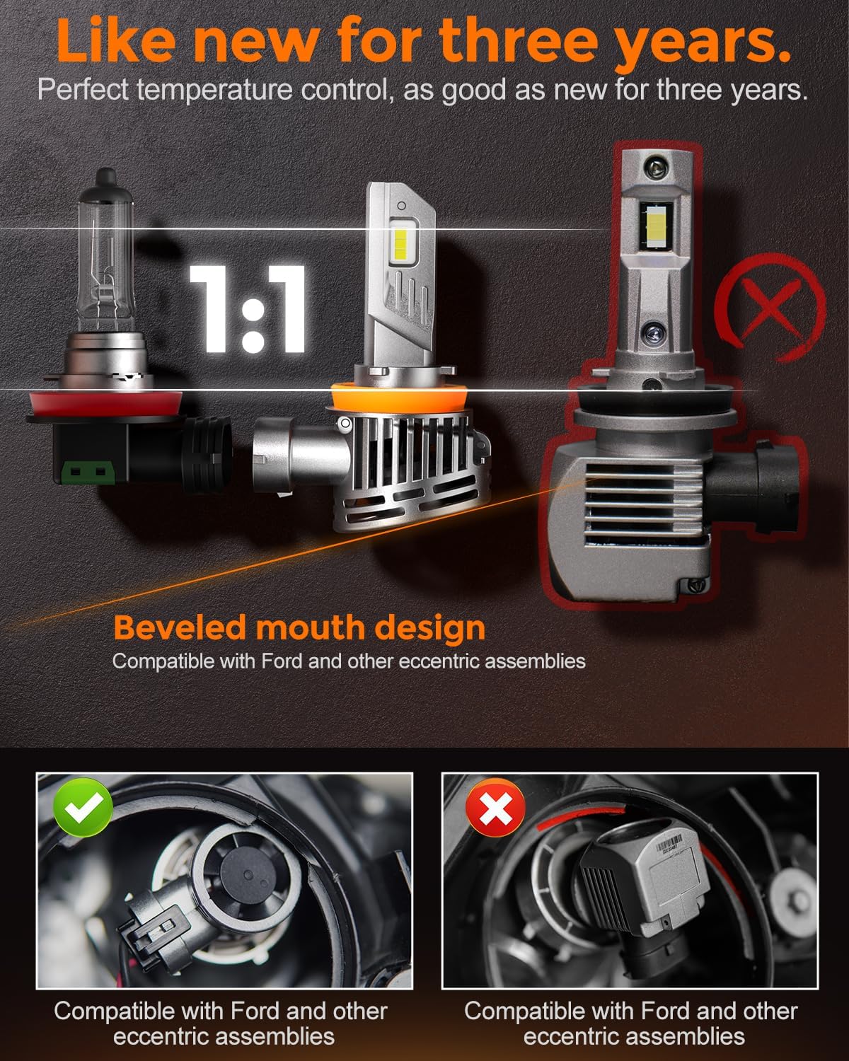 [2025 Upgrade] H 11 90 05 Led Bulb Combo, [900% Brightest] 50000lm Brightness Fog Lights Bulbs Real 1:1 Mini Size Design, 6000k Cool White，Pack of 4