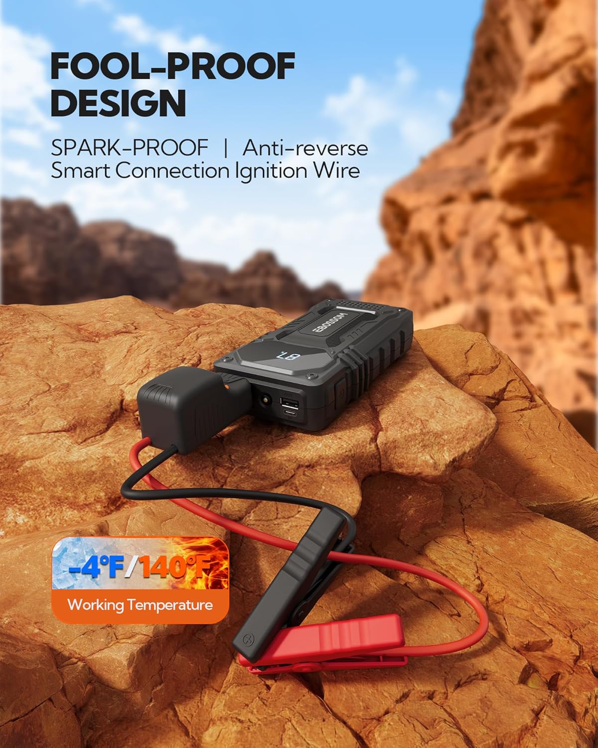 Car Battery Jump Starter,12000mAh Battery Jump Box,44.4Wh Vehicle Jump Booster with Smart Jumper Cables,LED Light Emergency Car Kits for Vehicles,Arrancador Ae Batería