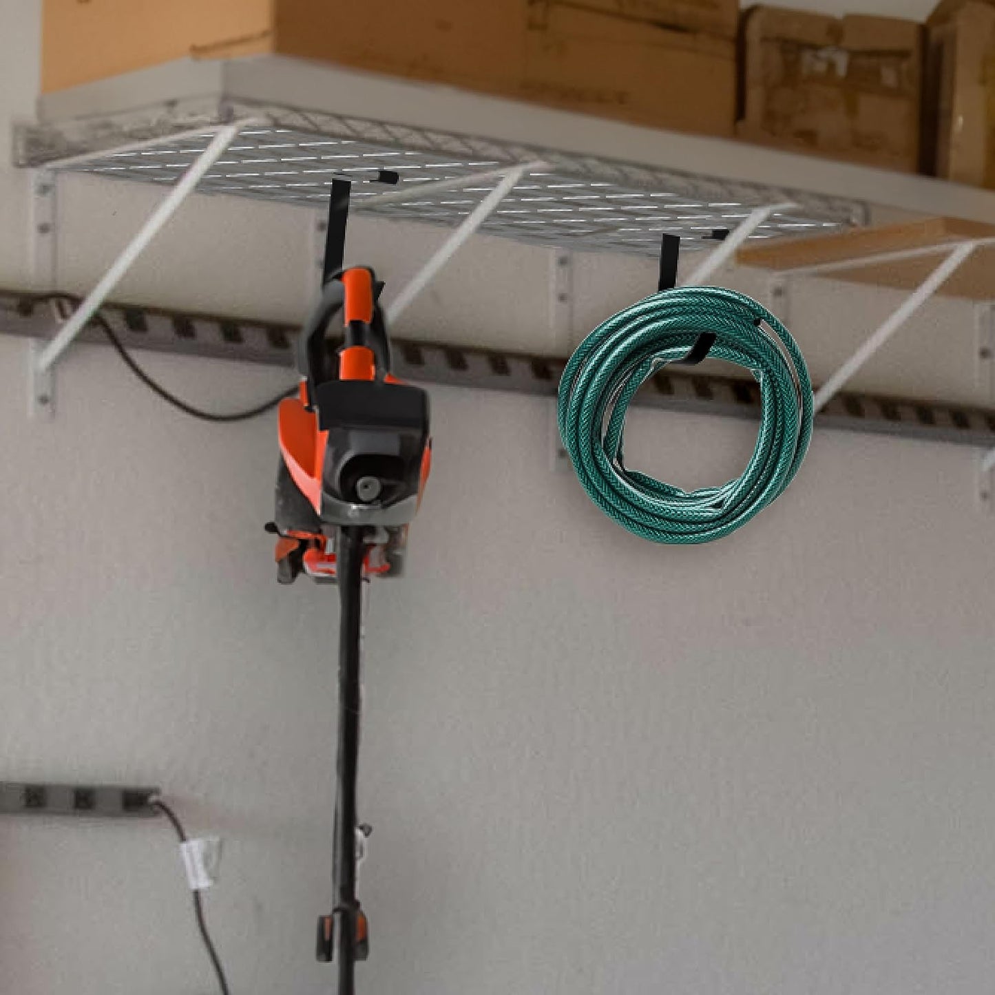 Bike Hooks for Garage Ceiling Mount Rack – Heavy Duty 4X8 Overhead Garage Storage Rack for Ceiling Hanging Bicycle Shelves, Add on Storage Flat Hooks Accessory and Wall Hanger (Flat Hook 8 Pack)