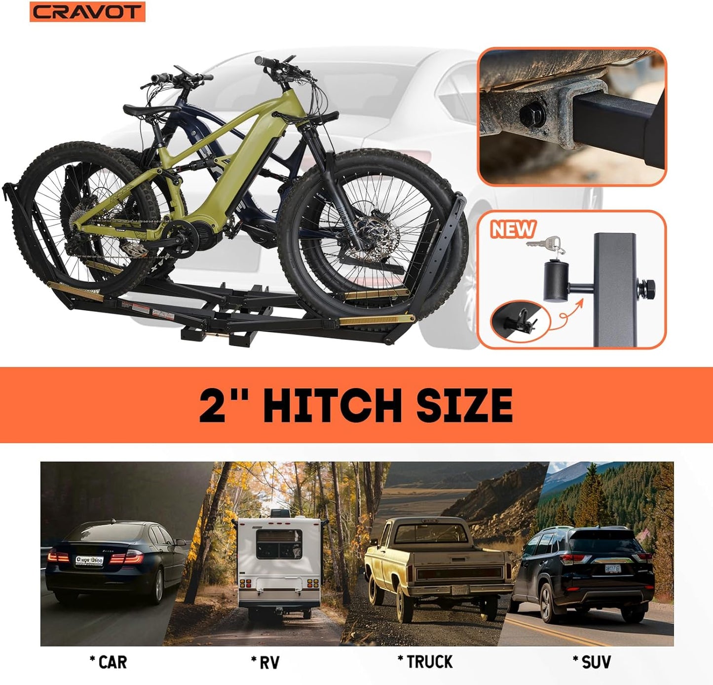 MagRack X2 Hitch 2 Ebike Rack, 150 lbs Capacity Electric Bike Carrier with 2 Arms, Foldable Bike Racks for Tow Hitch Up to 3.5-in Fat Tire 2" Receiver w/Lock