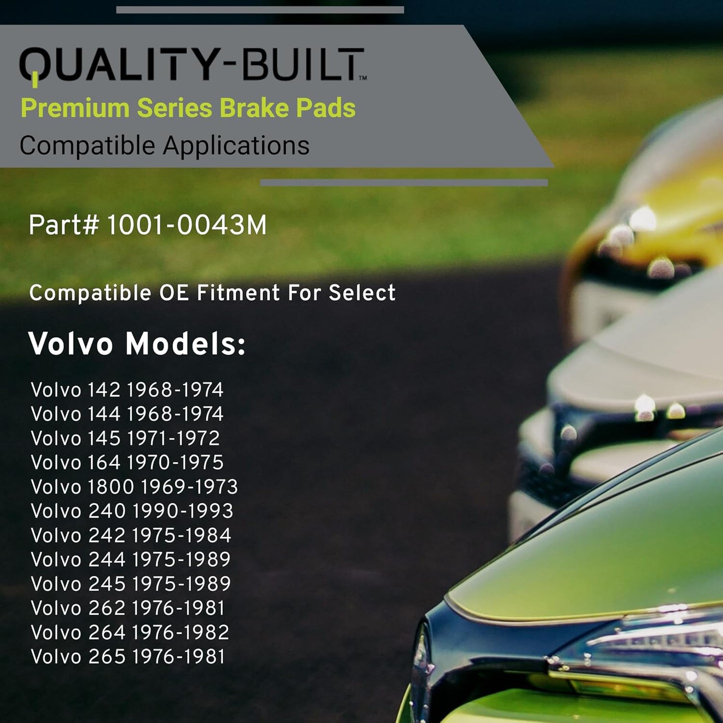 Premium Semi-Metallic Front Brake Pads (1001-0043M) Compatible with 1968-1993 Volvo (142/144/145/164/1800/240/242/244/245/262/264/265)