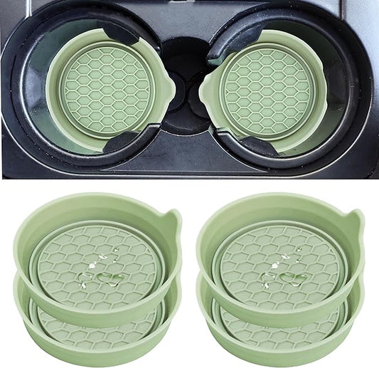 Amooca Car Cup Coaster Universal Automotive Waterproof Non-Slip Cup Holders Sift-Proof Spill Holder Car Interior Accessories 4 Pack Tea Green